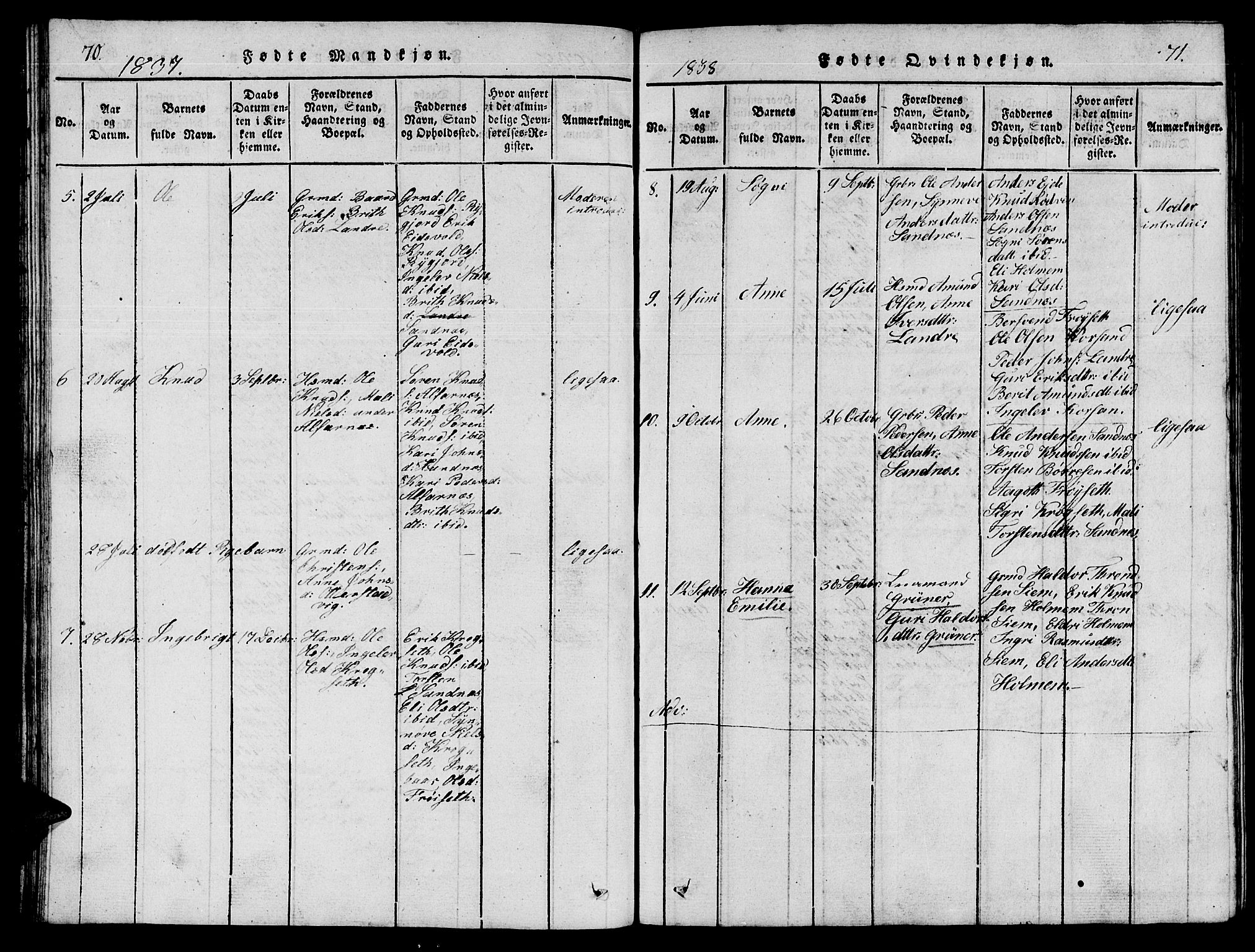 Ministerialprotokoller, klokkerbøker og fødselsregistre - Møre og Romsdal, AV/SAT-A-1454/548/L0613: Klokkerbok nr. 548C01, 1818-1846, s. 70-71