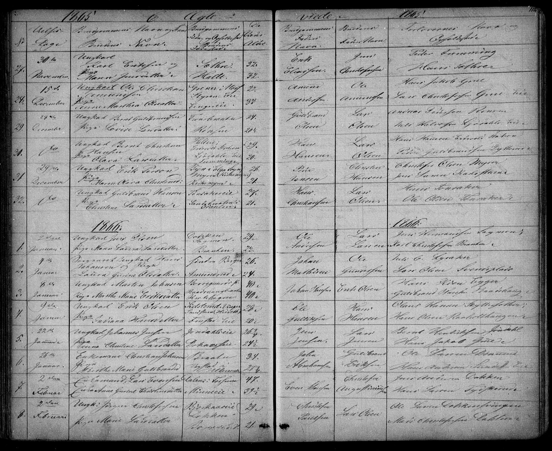 Eidsvoll prestekontor Kirkebøker, AV/SAO-A-10888/G/Ga/L0001: Klokkerbok nr. I 1, 1861-1866, s. 115