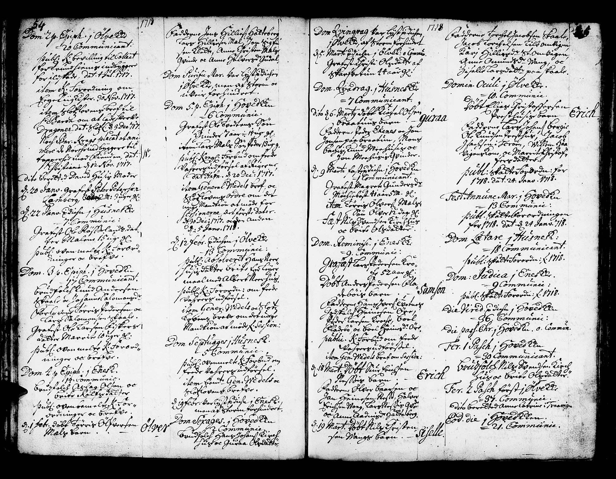 Kvinnherad sokneprestembete, AV/SAB-A-76401/H/Haa: Ministerialbok nr. A 2, 1710-1753, s. 54-55