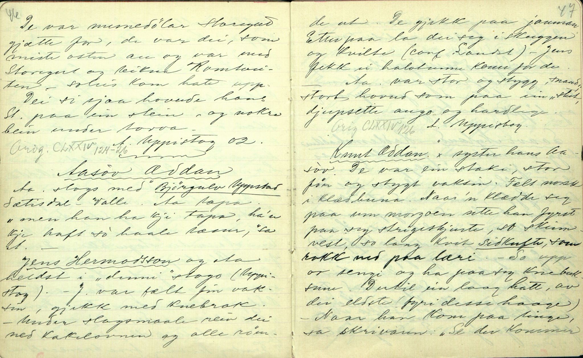 Rikard Berge, TEMU/TGM-A-1003/F/L0001/0025: 001-030 Innholdslister / 21. Biografi, ættesogur, 1902-1903, s. 46-47