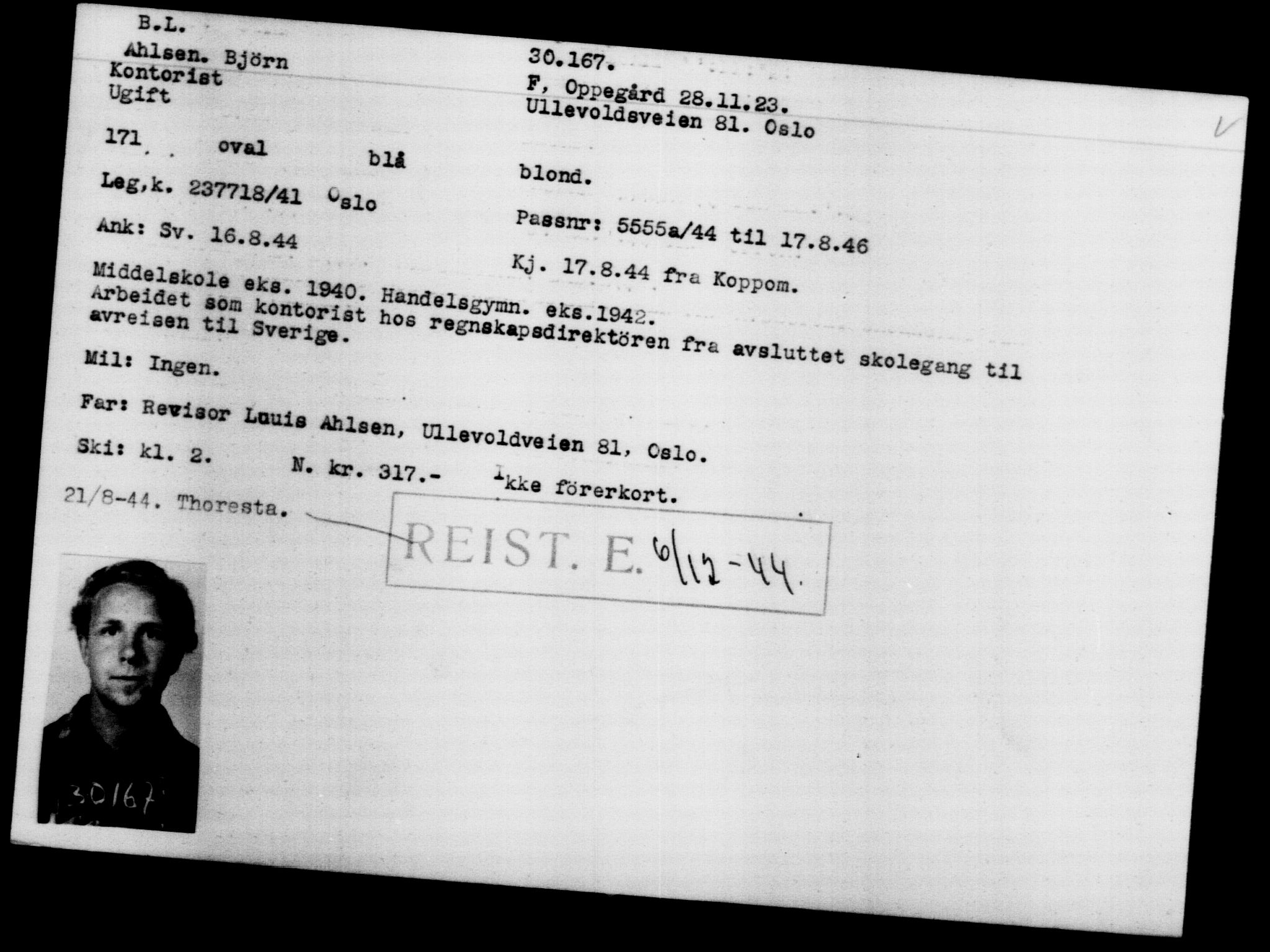 Utenriksstasjonene, Legasjonen i Stockholm, Flyktningkontoret, AV/RA-S-6753/V/Va/L0012: Kjesäterkartoteket, flyktninger med registreringsnr. 28300-31566, 1940-1945, s. 2058