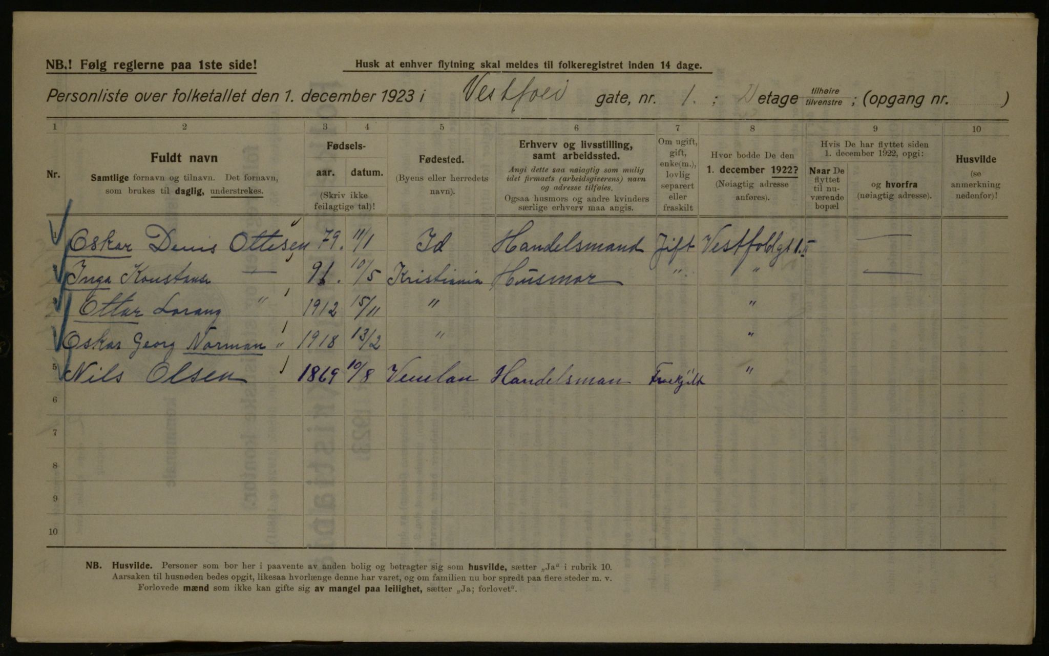 OBA, Kommunal folketelling 1.12.1923 for Kristiania, 1923, s. 135202