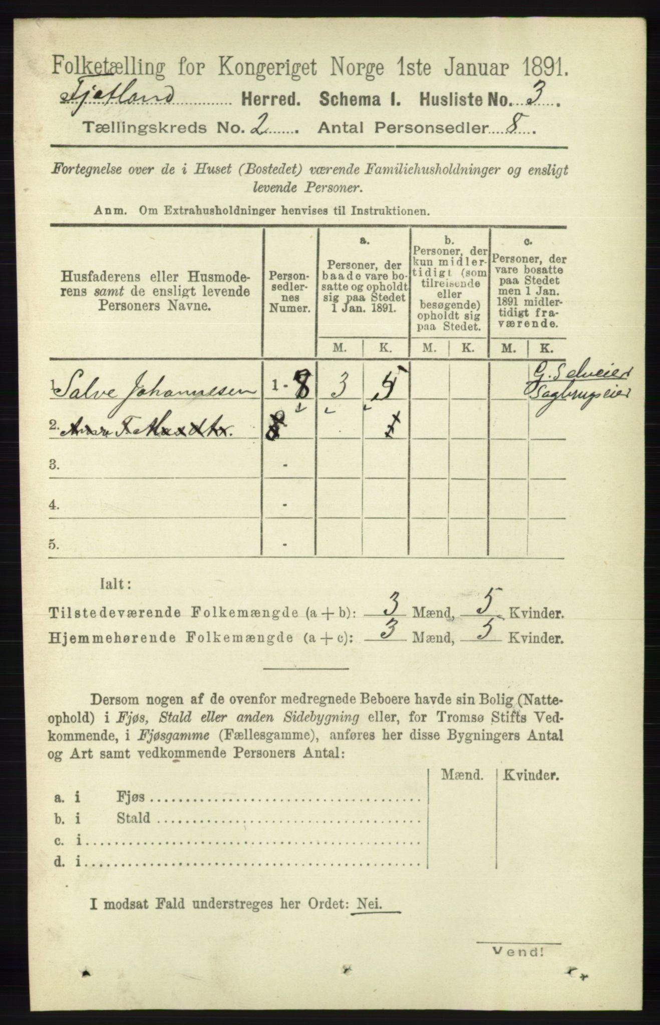 RA, Folketelling 1891 for 1036 Fjotland herred, 1891, s. 213