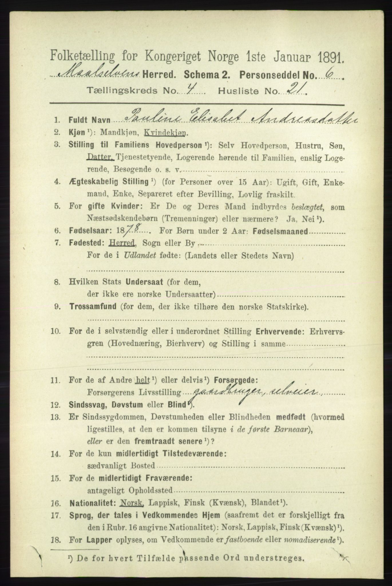 RA, Folketelling 1891 for 1924 Målselv herred, 1891, s. 1221