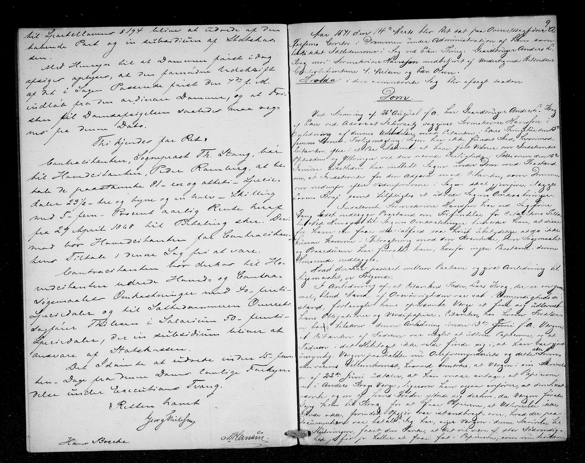 Eiker, Modum og Sigdal sorenskriveri, AV/SAKO-A-123/F/Fa/Fae/L0004: Tingbok, 1870-1871, s. 9