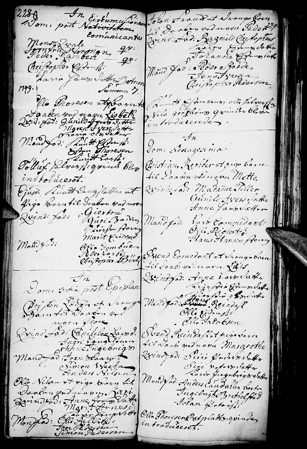 Kvikne prestekontor, AV/SAH-PREST-064/H/Ha/Haa/L0001: Ministerialbok nr. 1, 1740-1756, s. 228-229