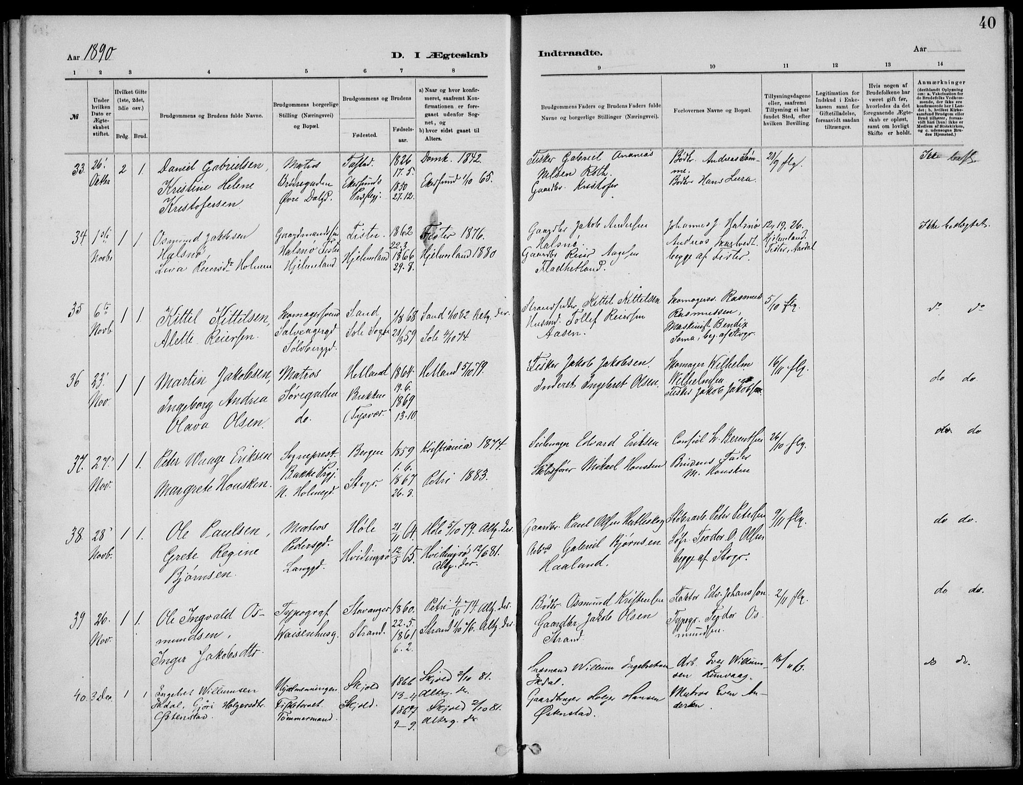 St. Petri sokneprestkontor, AV/SAST-A-101813/001/30/30BB/L0005: Klokkerbok nr. B 5, 1878-1895, s. 40