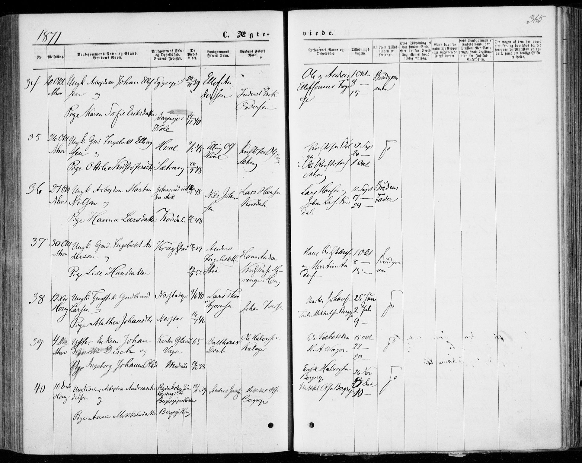 Norderhov kirkebøker, AV/SAKO-A-237/F/Fa/L0013: Ministerialbok nr. 13, 1866-1874, s. 365