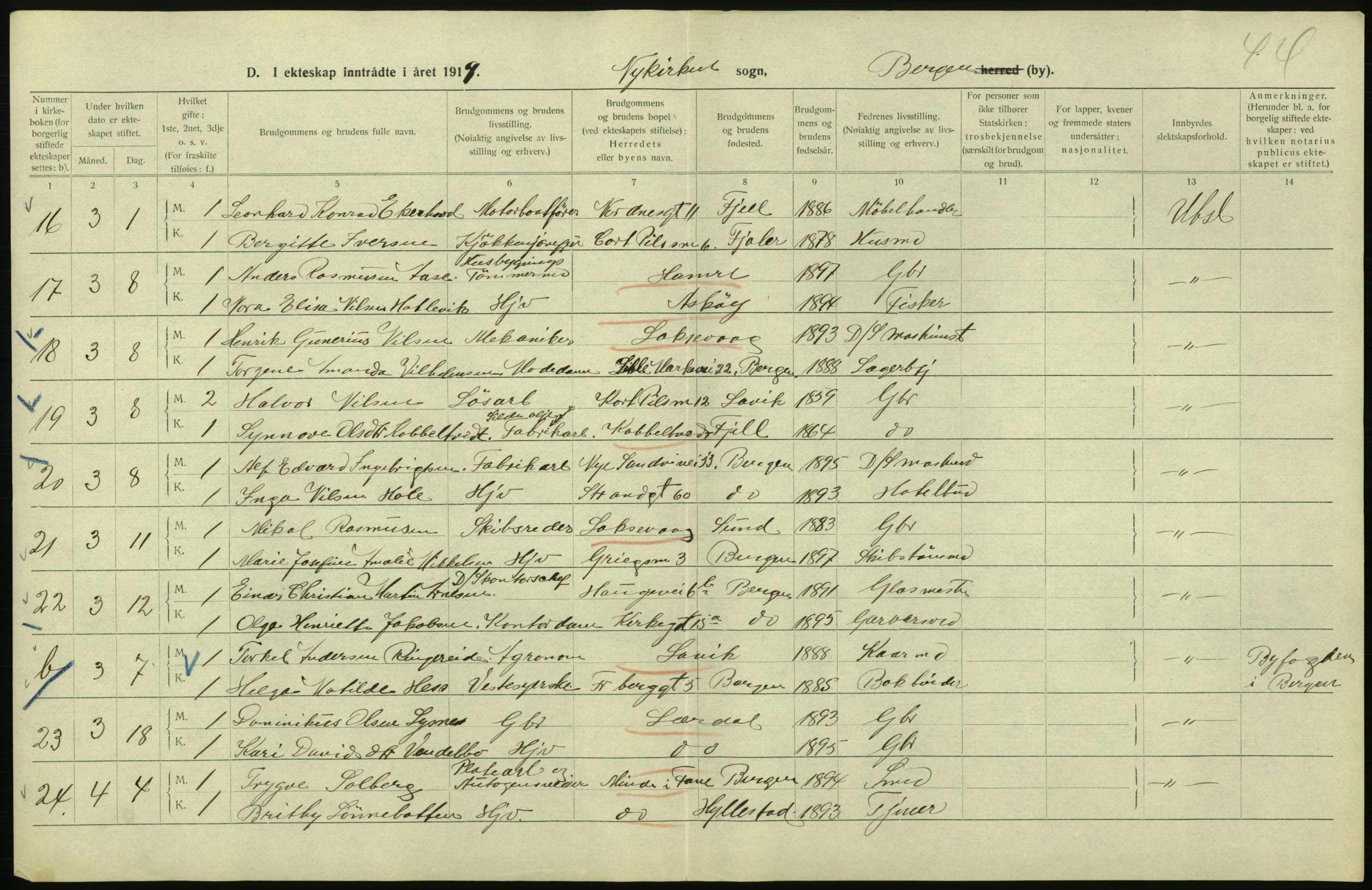 Statistisk sentralbyrå, Sosiodemografiske emner, Befolkning, RA/S-2228/D/Df/Dfb/Dfbi/L0035: Bergen: Gifte, døde, dødfødte., 1919, s. 164