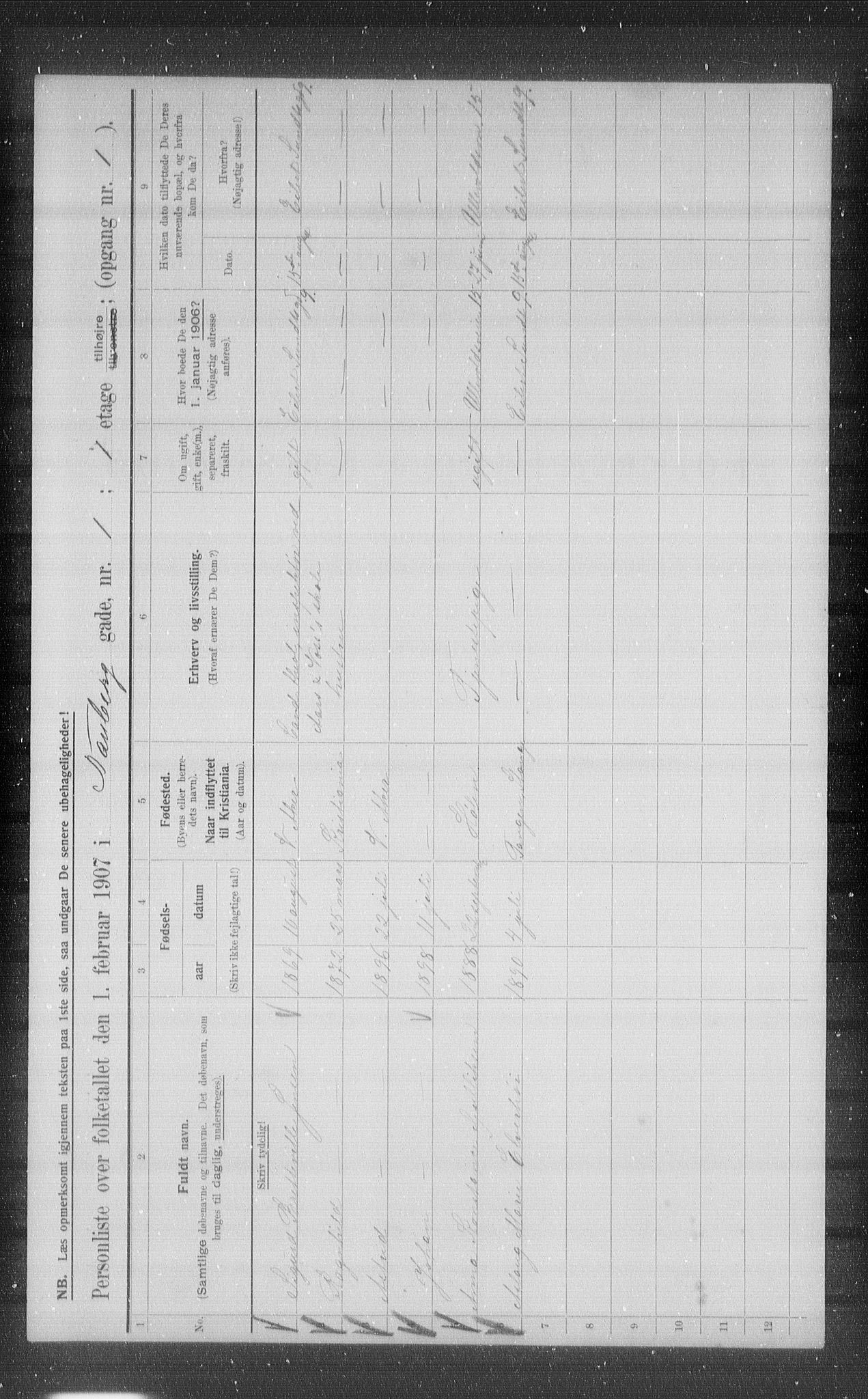 OBA, Kommunal folketelling 1.2.1907 for Kristiania kjøpstad, 1907, s. 35617