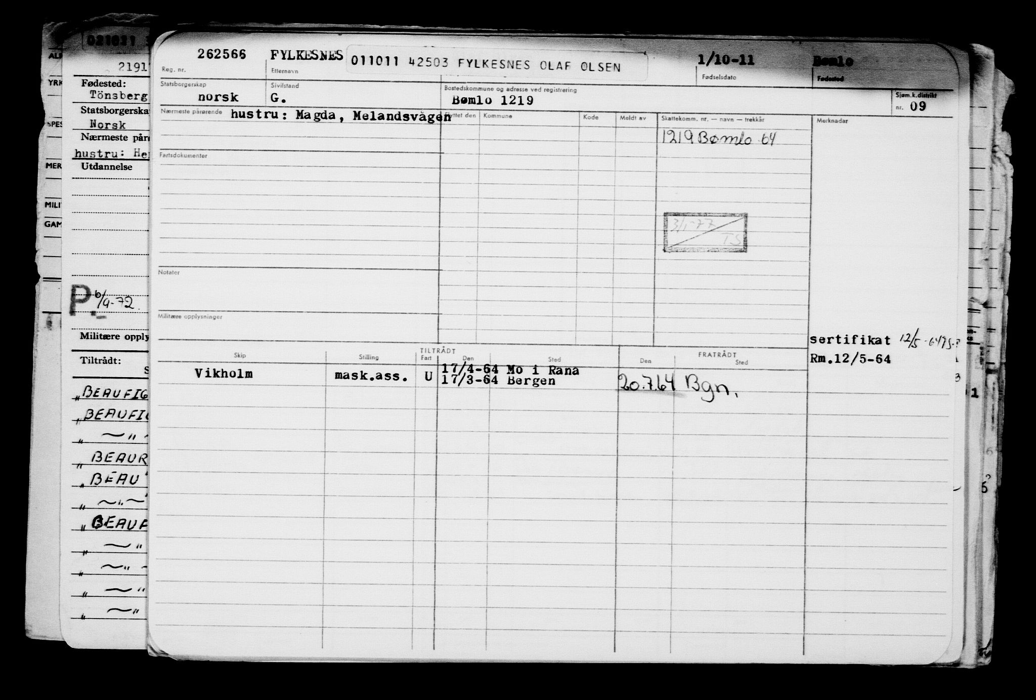 Direktoratet for sjømenn, AV/RA-S-3545/G/Gb/L0100: Hovedkort, 1911, s. 11