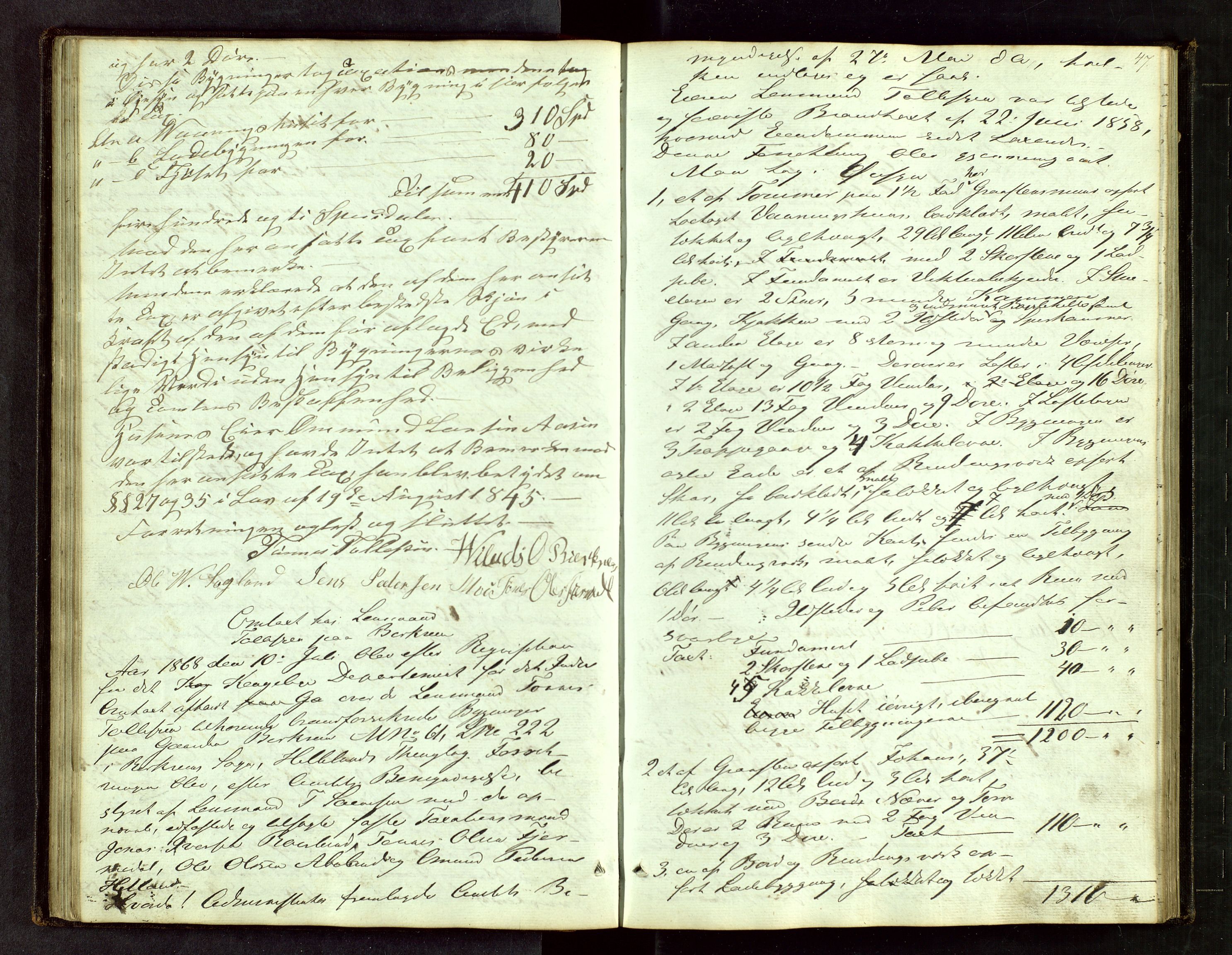 Bjerkreim lensmannskontor, AV/SAST-A-100090/Goa/L0001: Branntakstprotokoll, 1846-1894, s. 46b-47a