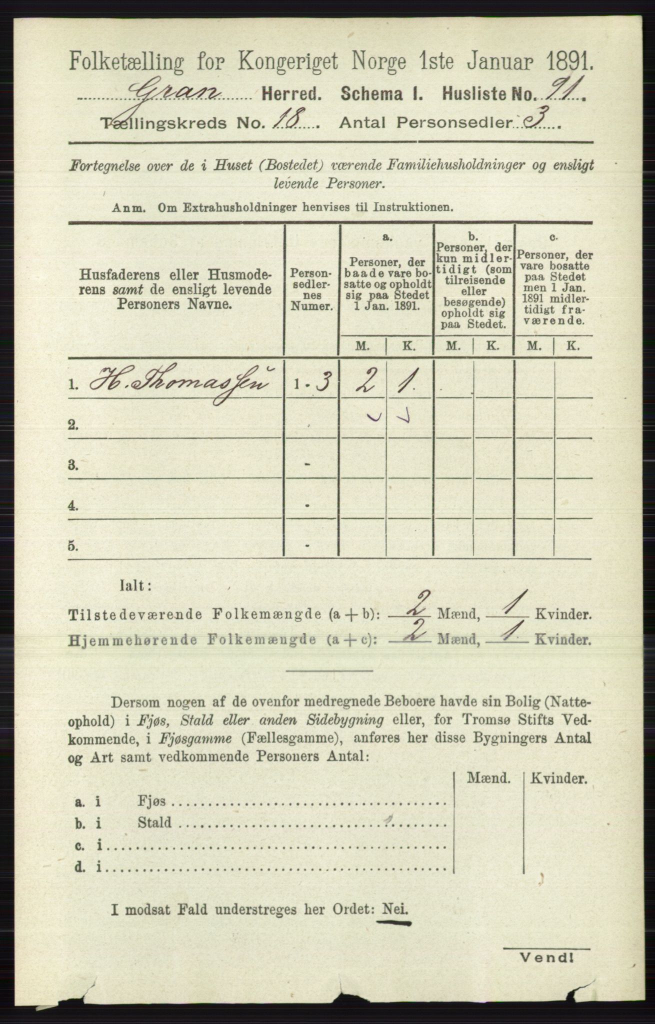 RA, Folketelling 1891 for 0534 Gran herred, 1891, s. 9530