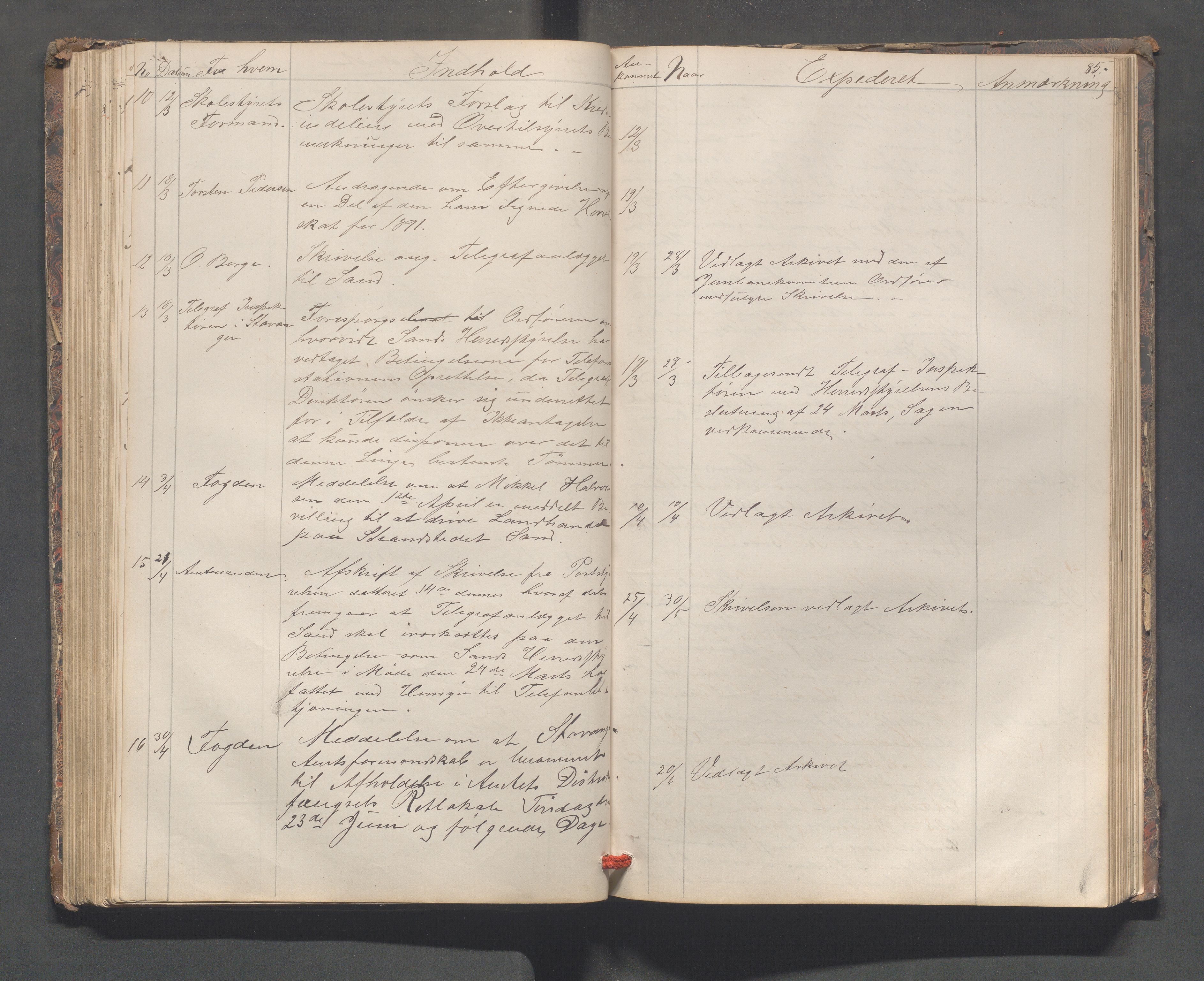 Sand kommune - Formannskapet, IKAR/K-102092/C/Ca/L0001: Brevjournal, 1859-1902, s. 85