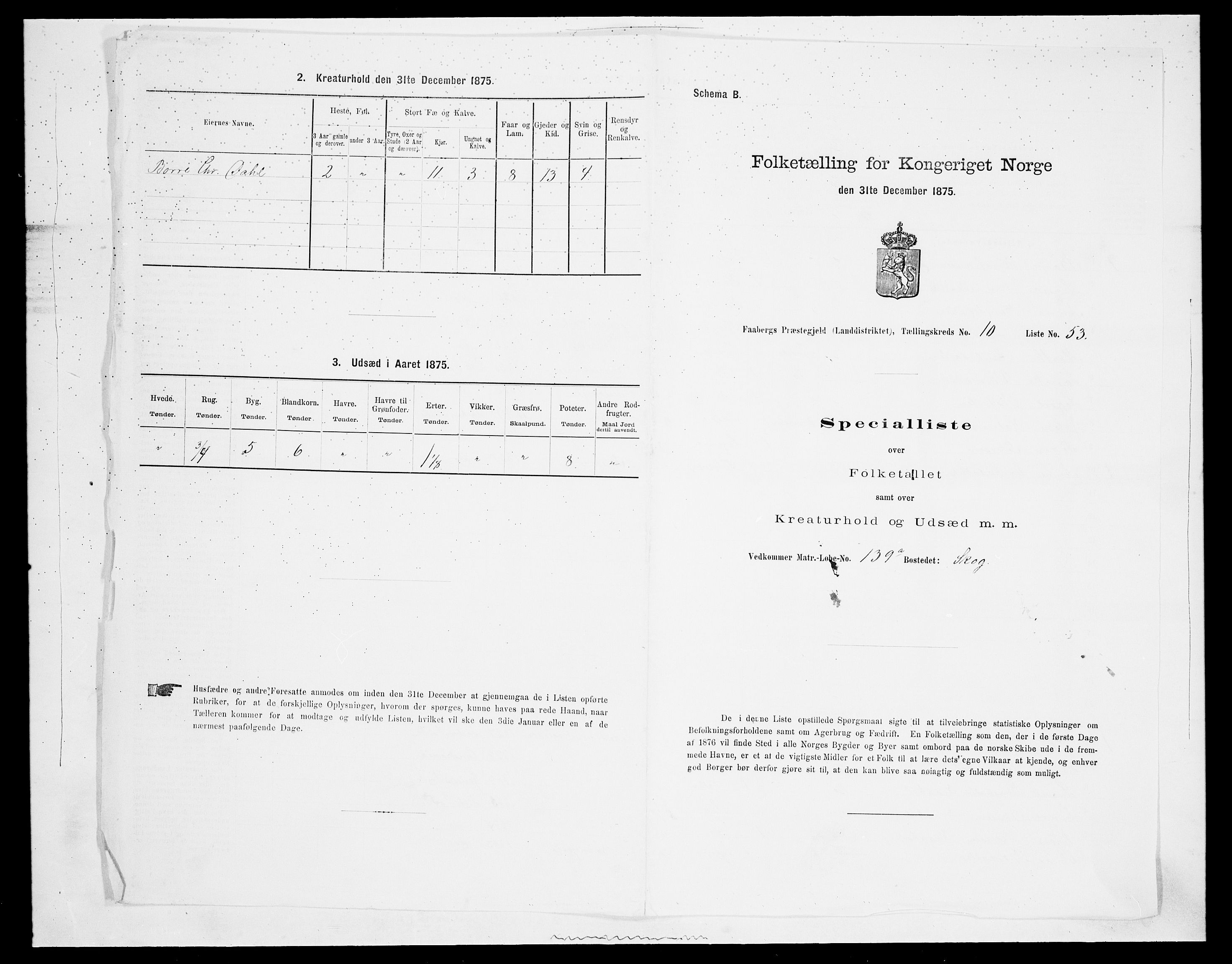 SAH, Folketelling 1875 for 0524L Fåberg prestegjeld, Fåberg sokn og Lillehammer landsokn, 1875, s. 1319