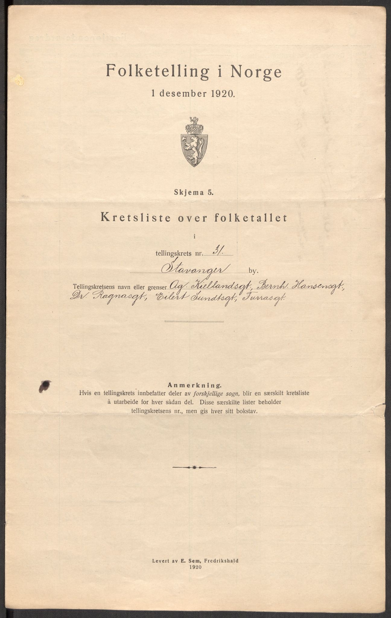 SAST, Folketelling 1920 for 1103 Stavanger kjøpstad, 1920, s. 98