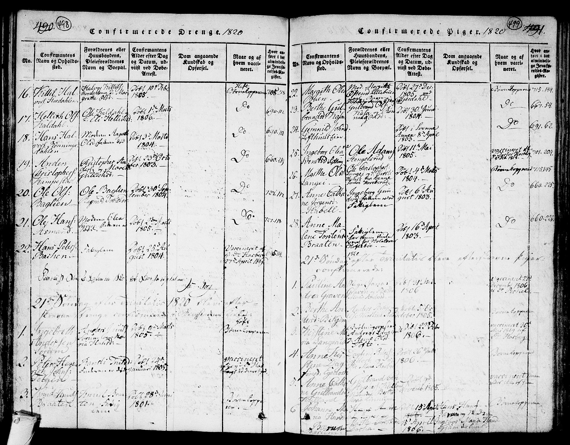 Kongsberg kirkebøker, AV/SAKO-A-22/G/Ga/L0001: Klokkerbok nr. 1, 1816-1839, s. 498-499