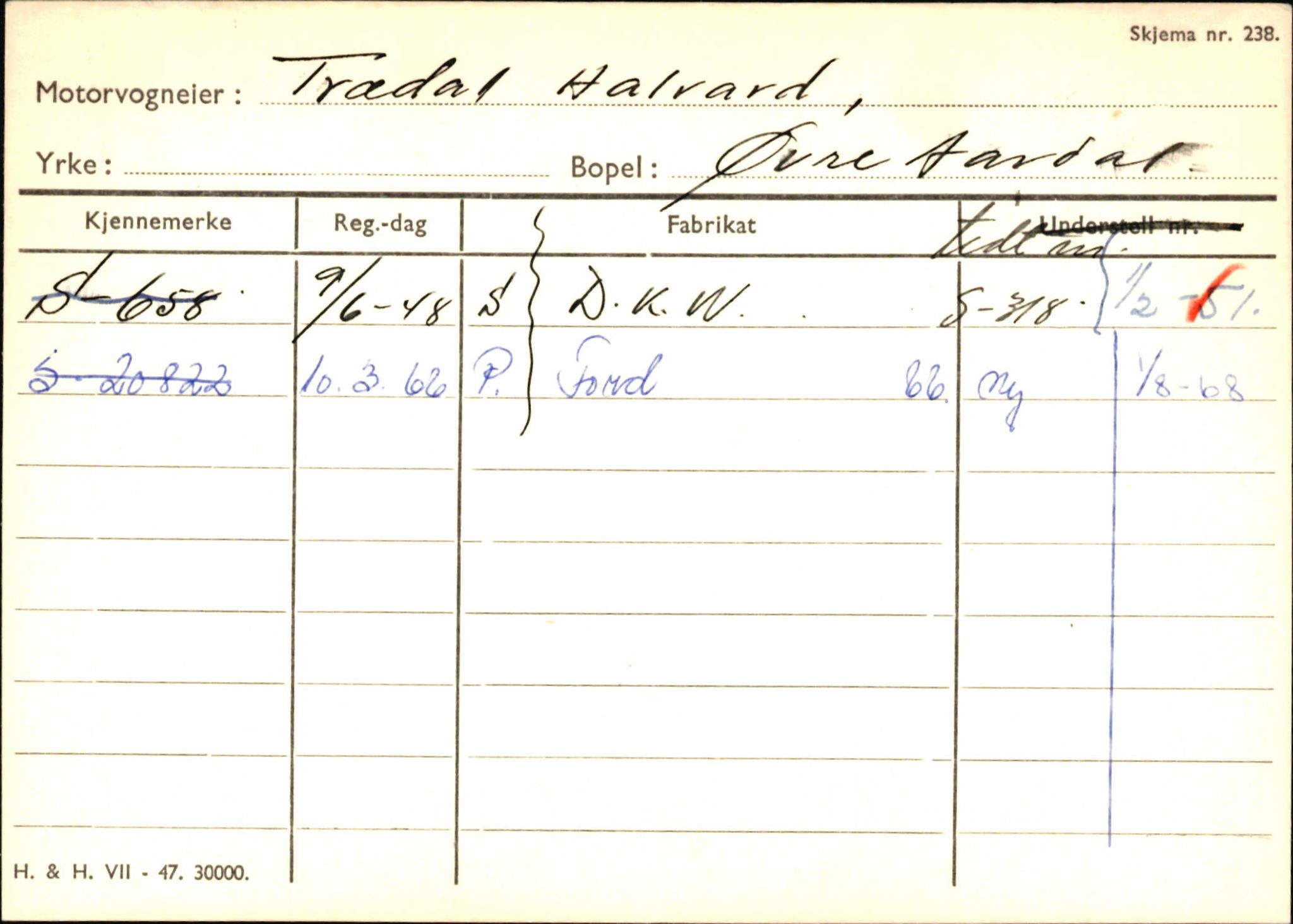 Statens vegvesen, Sogn og Fjordane vegkontor, AV/SAB-A-5301/4/F/L0146: Registerkort Årdal R-Å samt diverse kort, 1945-1975, s. 981
