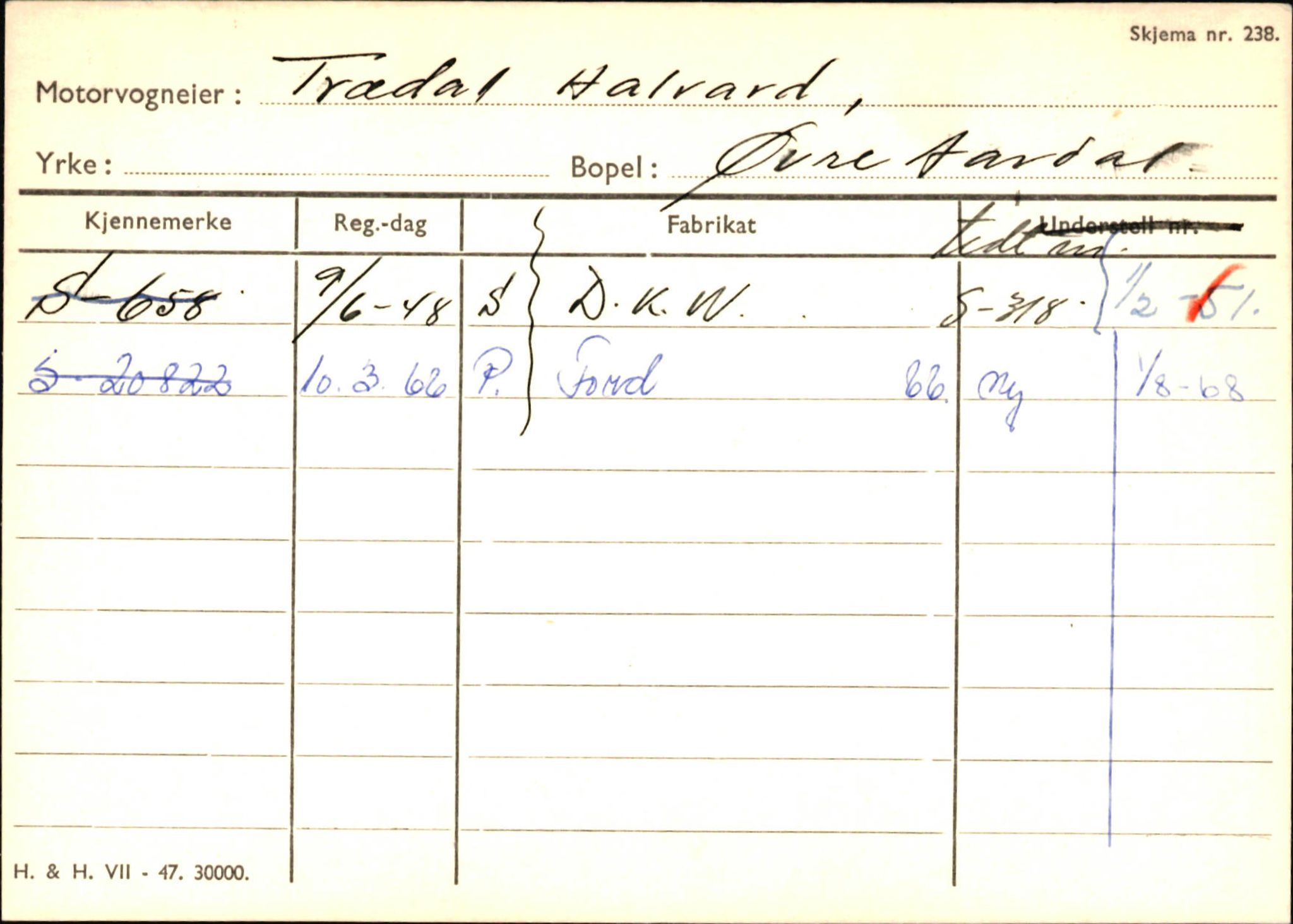 Statens vegvesen, Sogn og Fjordane vegkontor, SAB/A-5301/4/F/L0146: Registerkort Årdal R-Å samt diverse kort, 1945-1975, s. 981