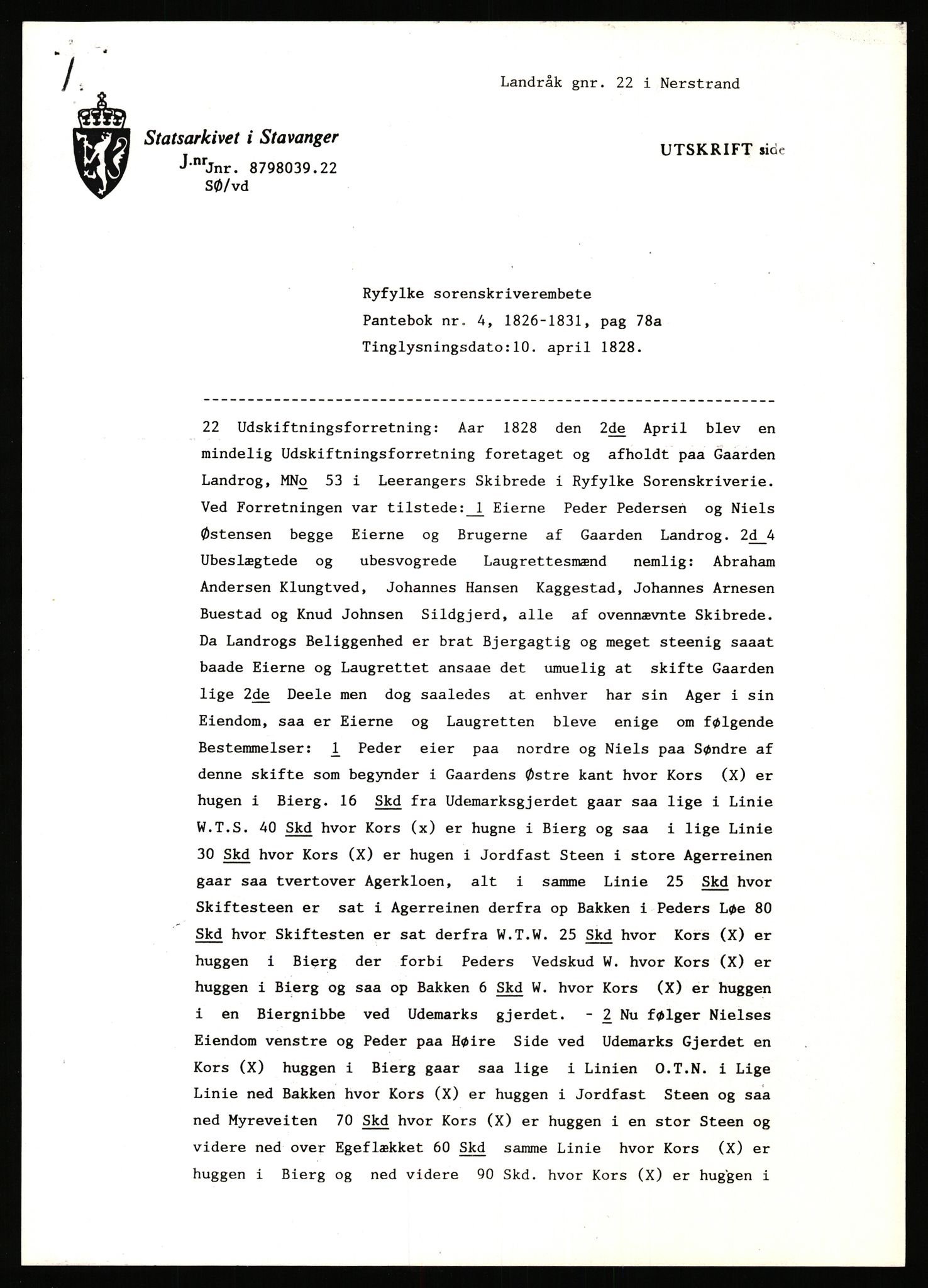 Statsarkivet i Stavanger, AV/SAST-A-101971/03/Y/Yj/L0052: Avskrifter sortert etter gårdsnavn: Landråk  - Leidland, 1750-1930, s. 2
