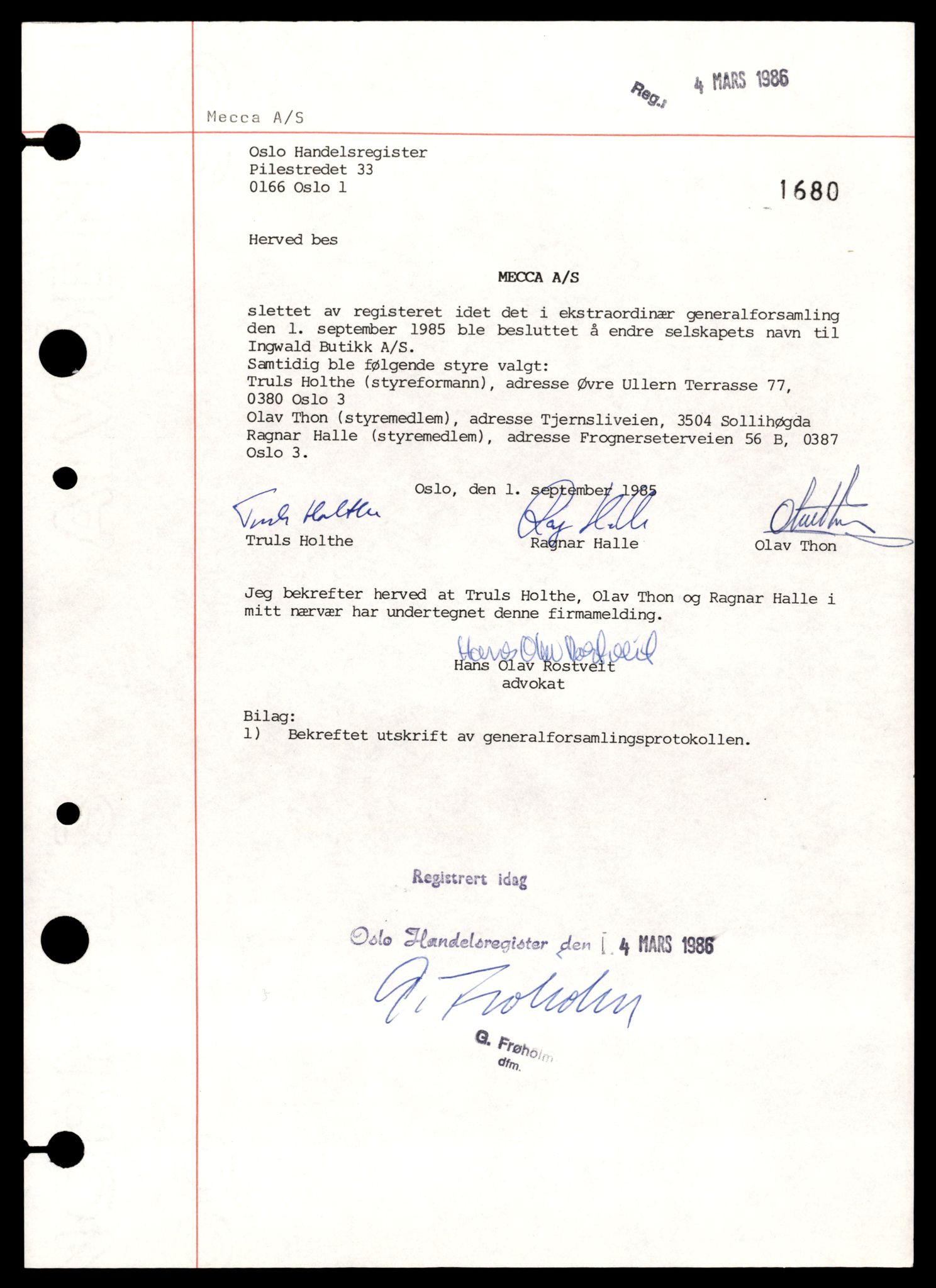 Oslo byfogd, Handelsregisteret, AV/SAT-A-10867/G/Gb/Gbb/L0088: Registreringsmeldinger, Me-No, 1986, s. 1