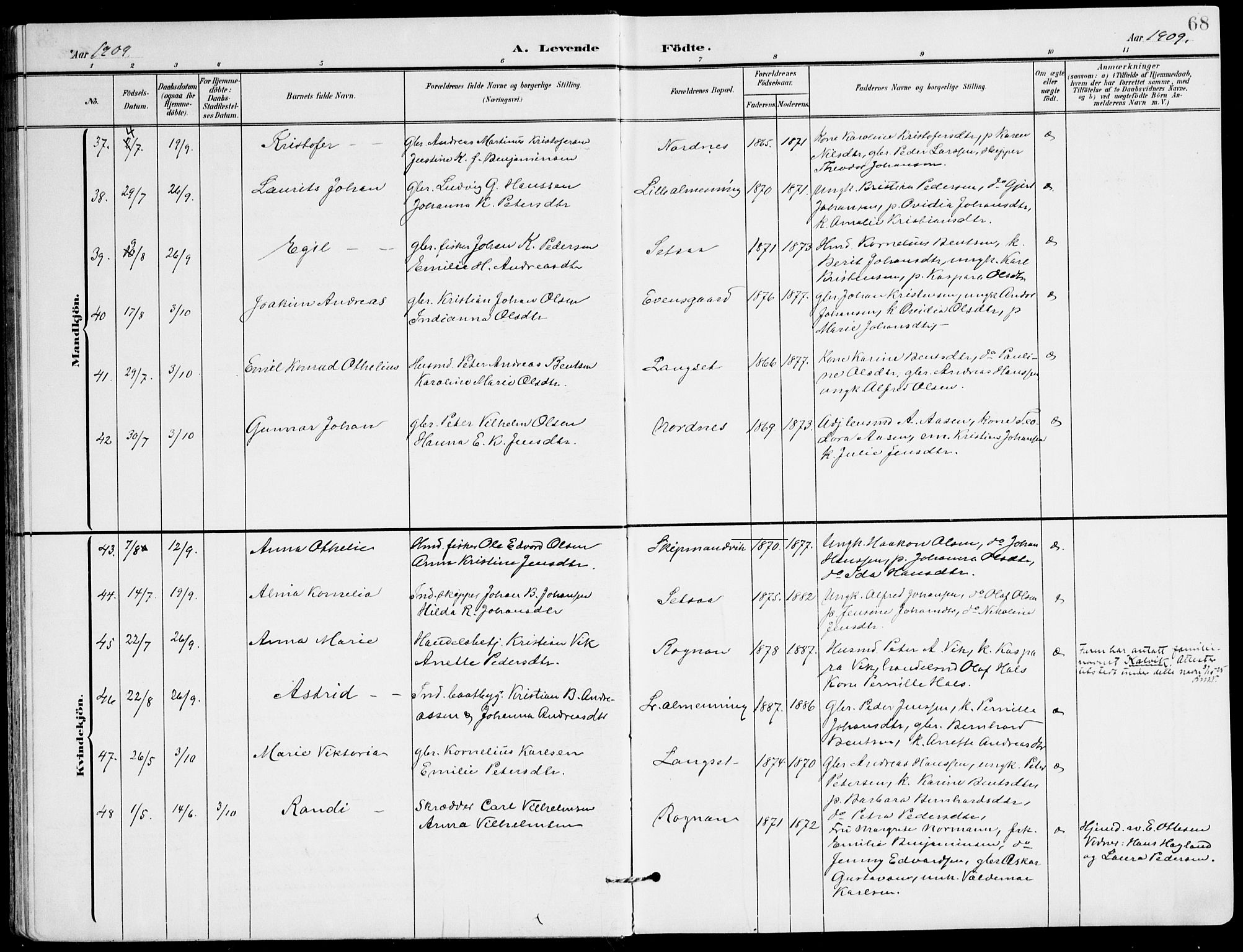 Ministerialprotokoller, klokkerbøker og fødselsregistre - Nordland, AV/SAT-A-1459/847/L0672: Ministerialbok nr. 847A12, 1902-1919, s. 68