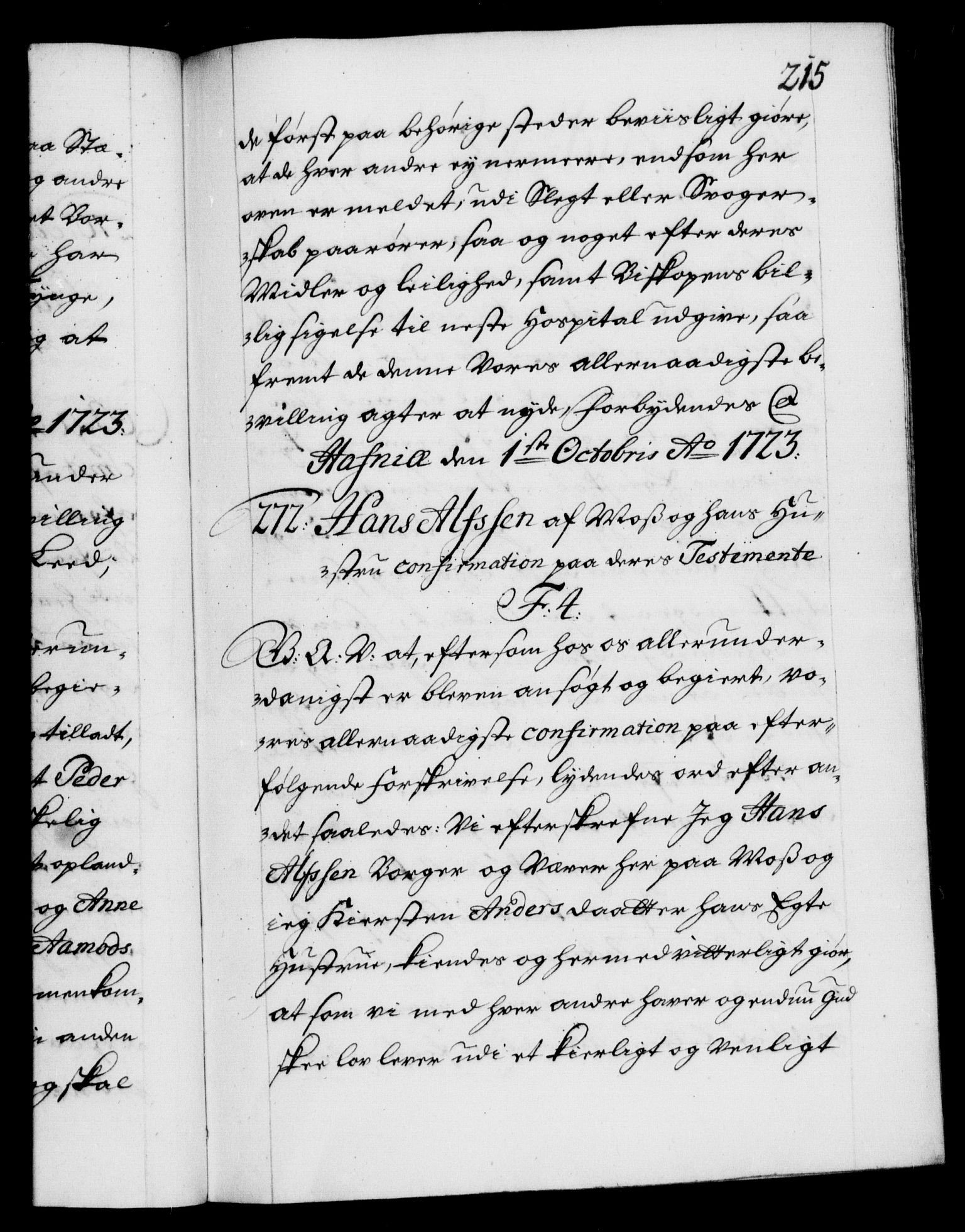 Danske Kanselli 1572-1799, RA/EA-3023/F/Fc/Fca/Fcaa/L0024: Norske registre, 1723-1725, s. 215a