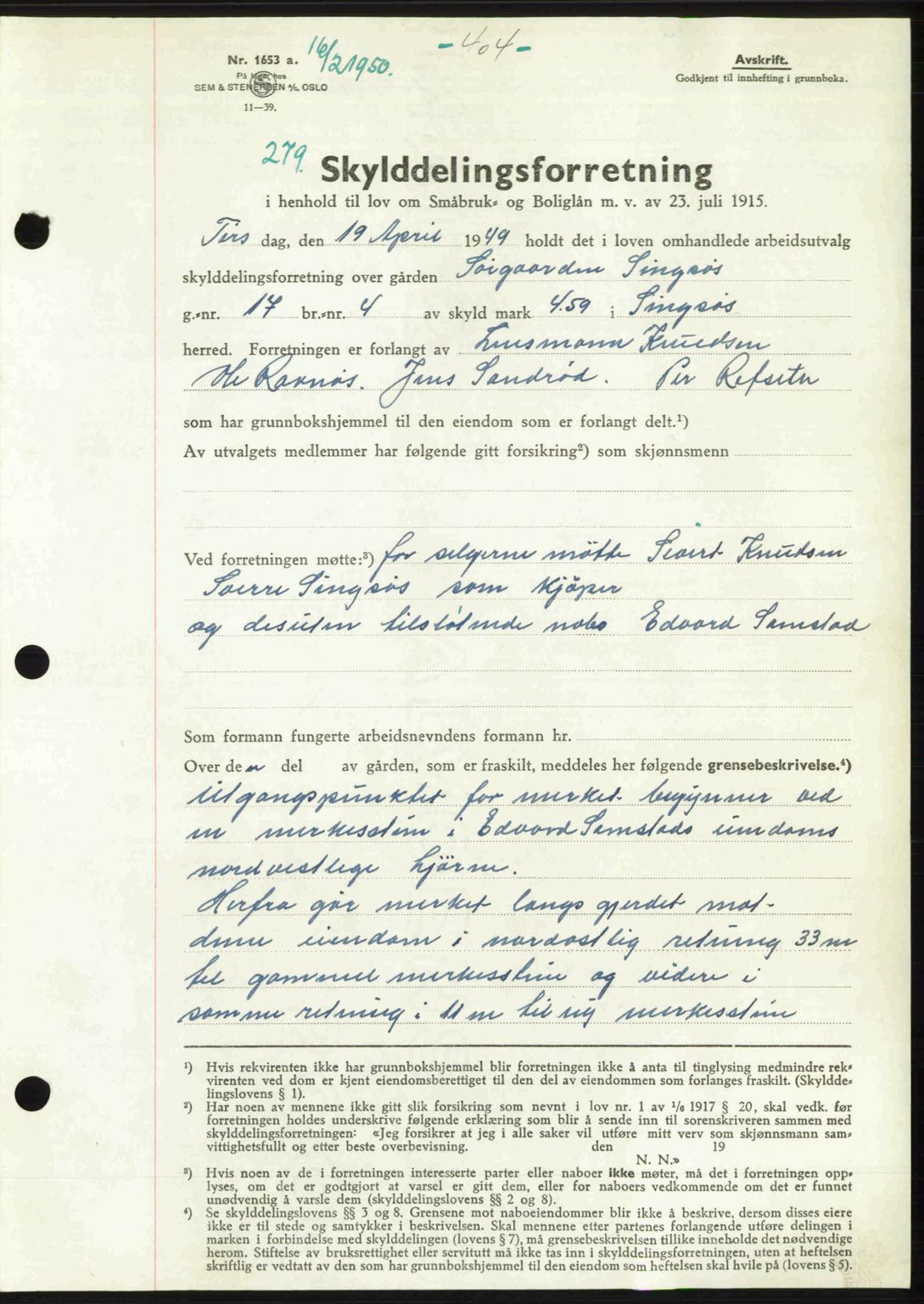 Gauldal sorenskriveri, SAT/A-0014/1/2/2C: Pantebok nr. A9, 1949-1950, Dagboknr: 279/1950