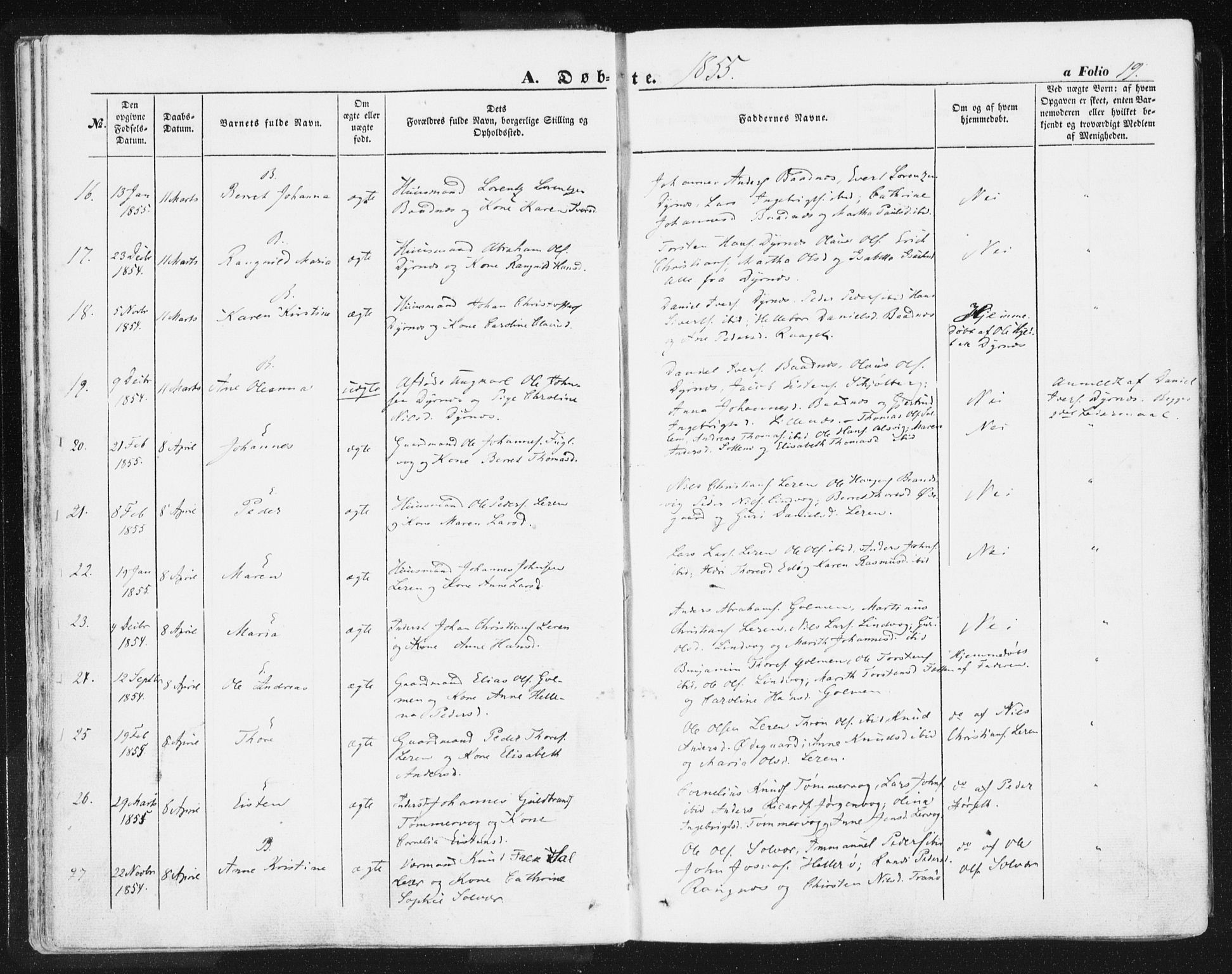 Ministerialprotokoller, klokkerbøker og fødselsregistre - Møre og Romsdal, AV/SAT-A-1454/581/L0937: Ministerialbok nr. 581A05, 1853-1872, s. 19
