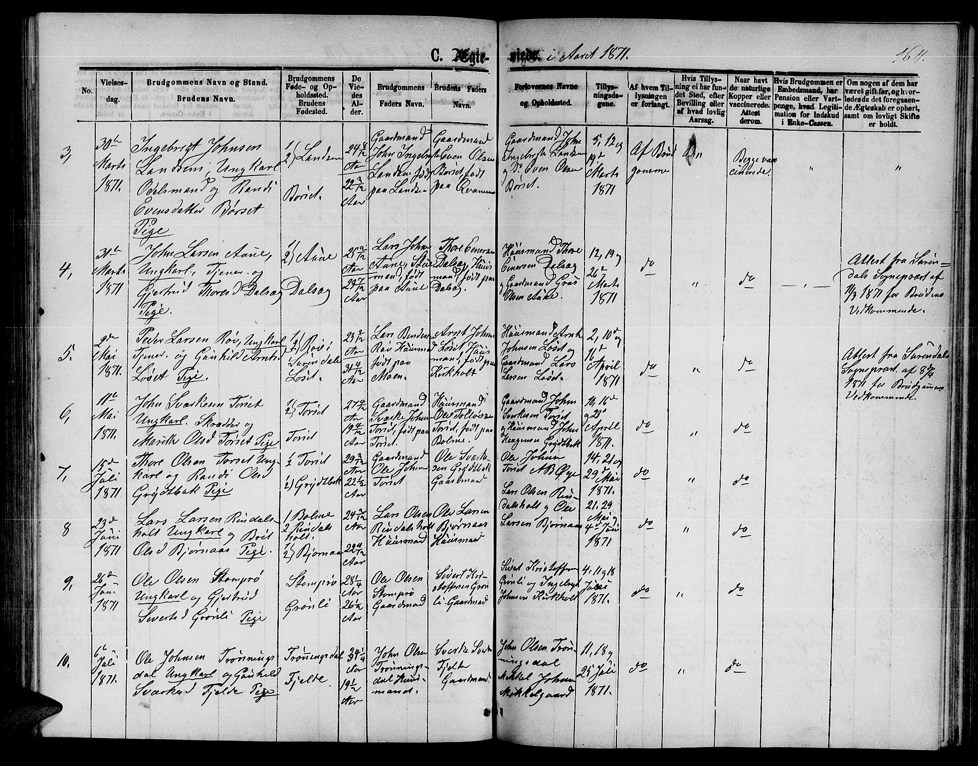 Ministerialprotokoller, klokkerbøker og fødselsregistre - Møre og Romsdal, AV/SAT-A-1454/598/L1076: Klokkerbok nr. 598C01, 1867-1878, s. 164