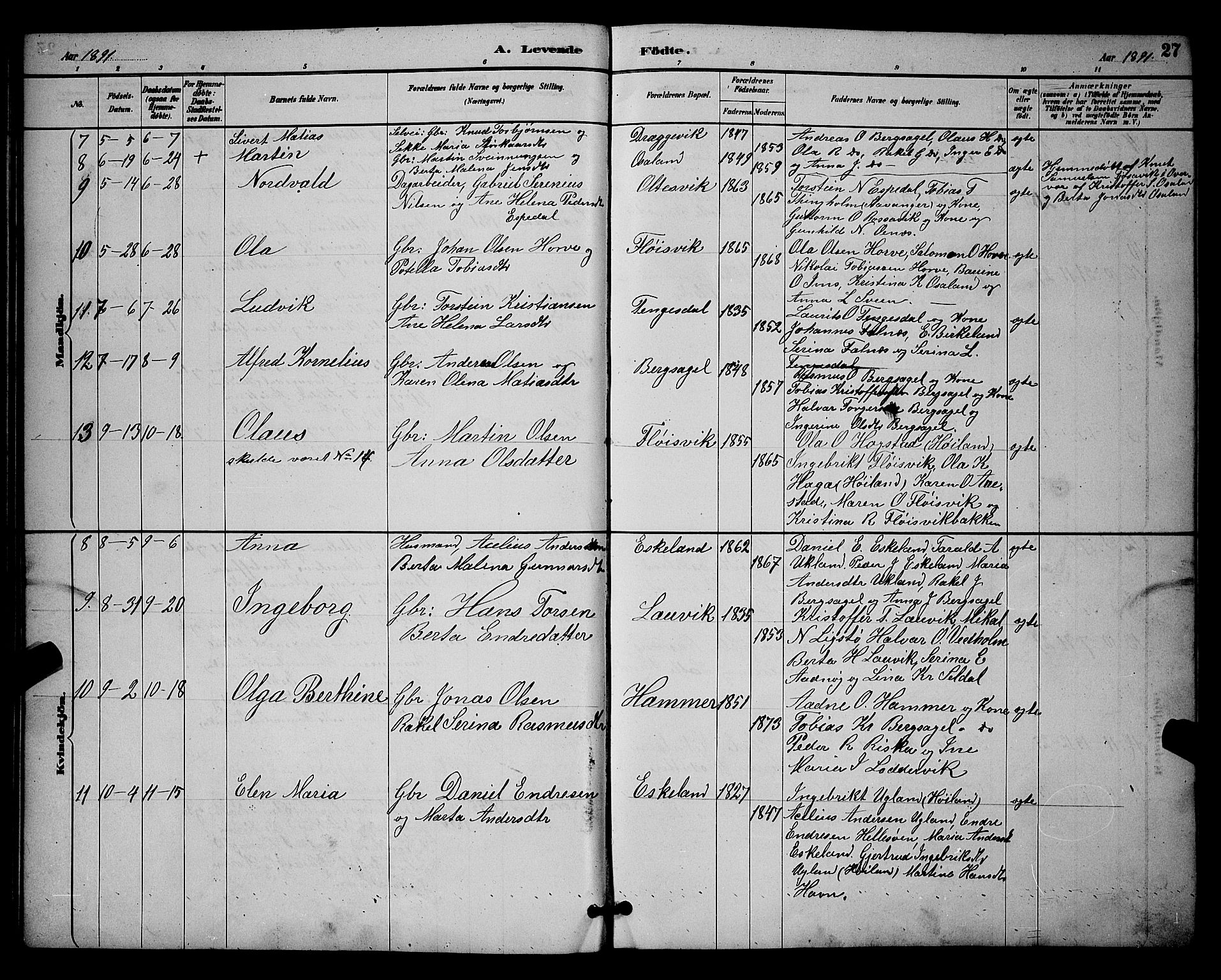 Høgsfjord sokneprestkontor, AV/SAST-A-101624/H/Ha/Hab/L0003: Klokkerbok nr. B 3, 1886-1905, s. 27