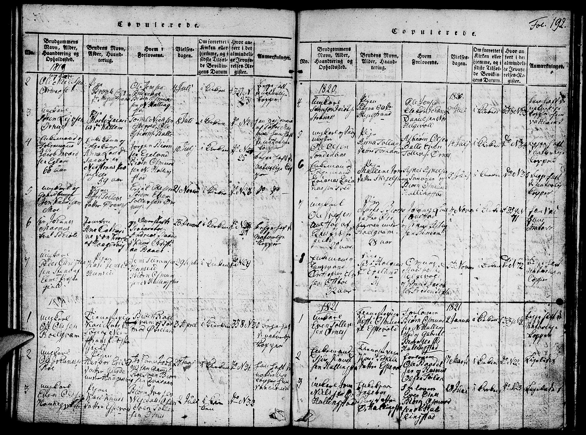 Vikedal sokneprestkontor, AV/SAST-A-101840/01/V: Klokkerbok nr. B 1, 1816-1853, s. 192