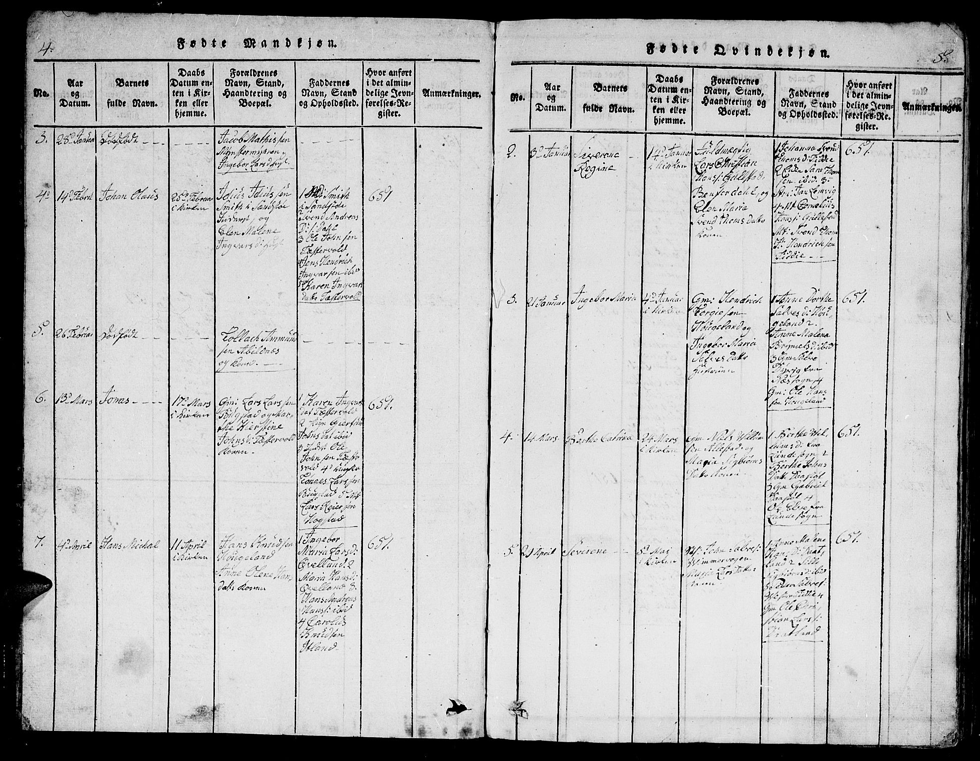 Flekkefjord sokneprestkontor, AV/SAK-1111-0012/F/Fb/Fbb/L0001: Klokkerbok nr. B 1, 1815-1830, s. 4-5