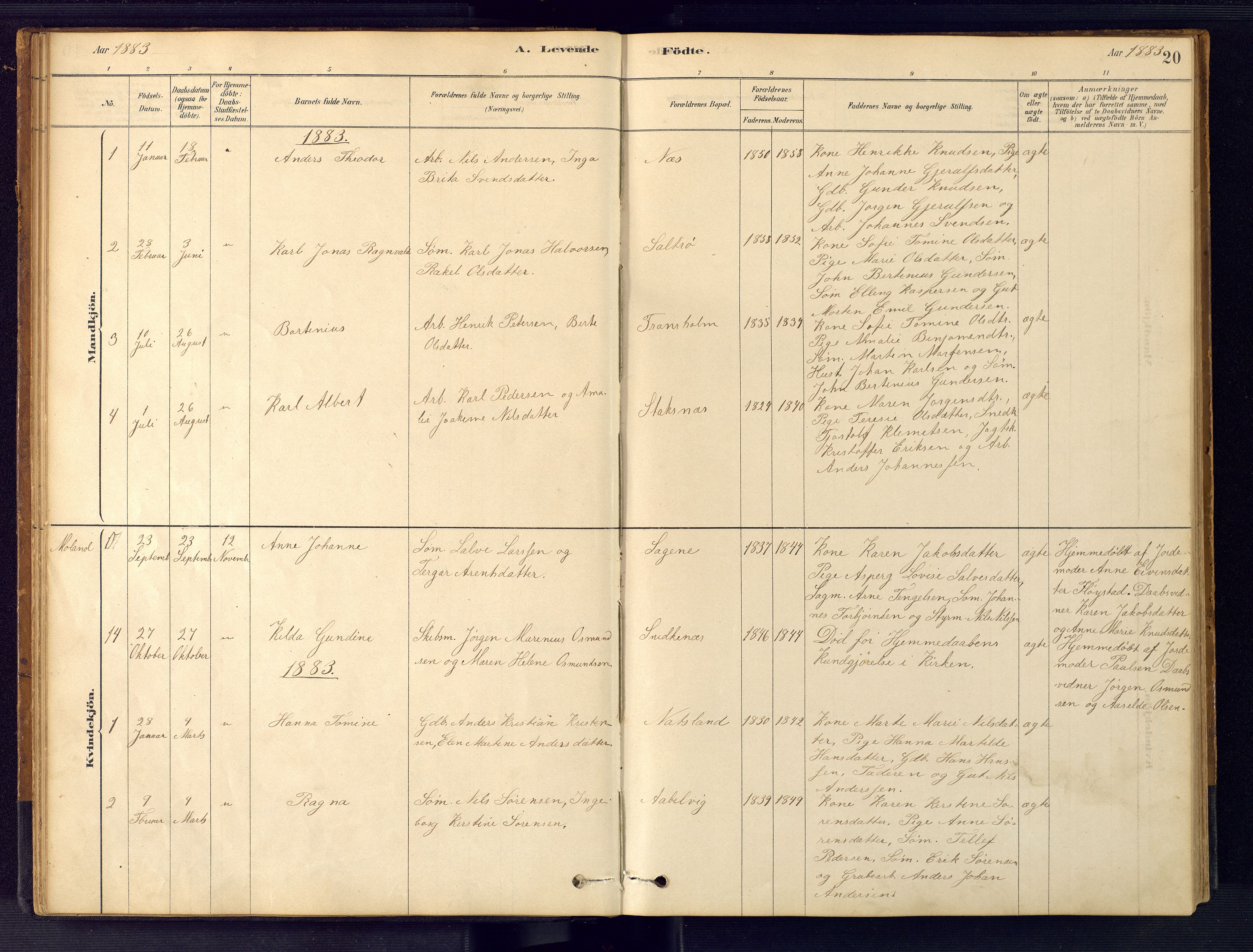 Austre Moland sokneprestkontor, SAK/1111-0001/F/Fb/Fbb/L0001: Klokkerbok nr. B 1, 1878-1904, s. 20
