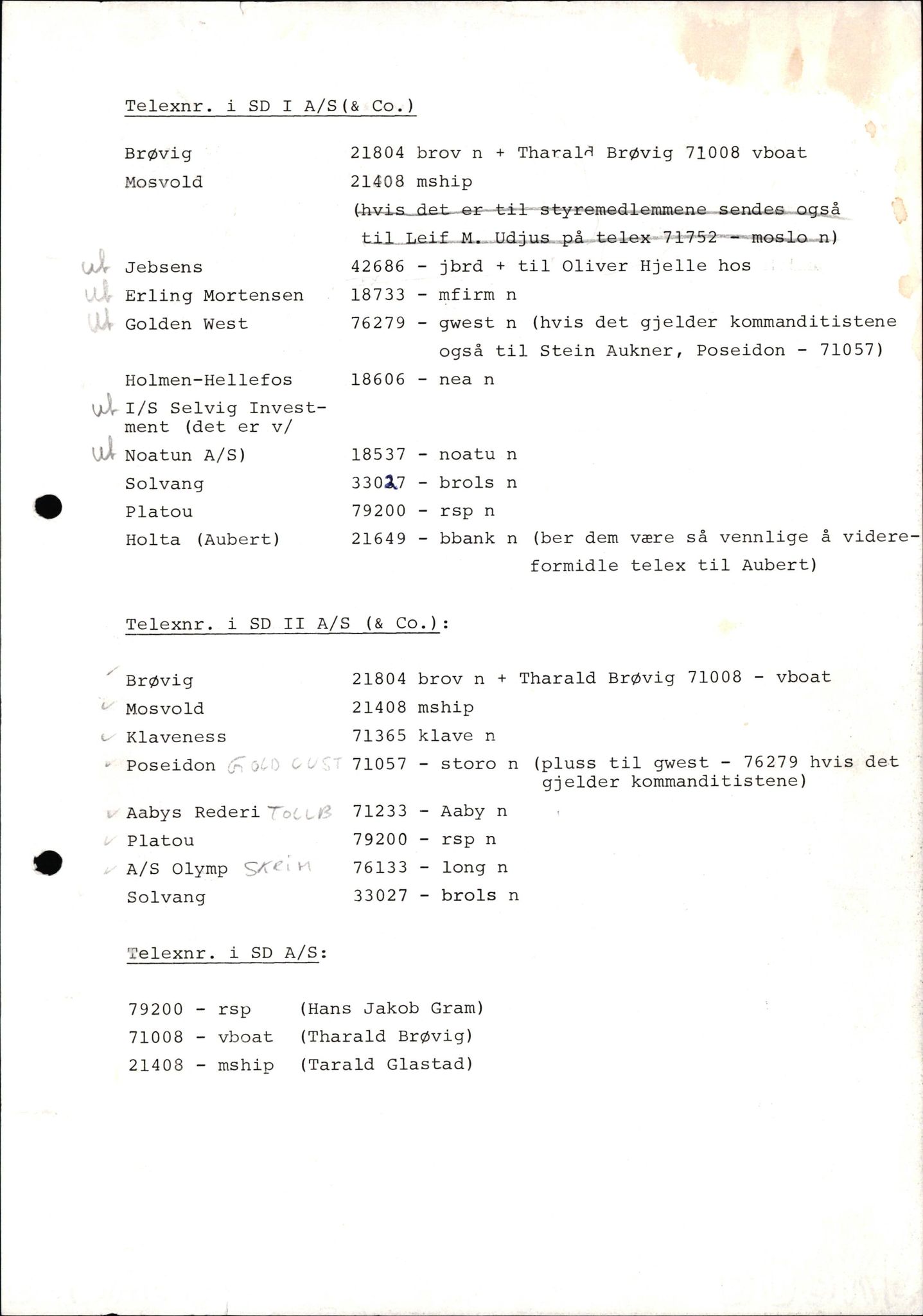 Pa 1503 - Stavanger Drilling AS, AV/SAST-A-101906/2/E/Ea/Eaa/L0001: Korrespondanse, 1970-1983
