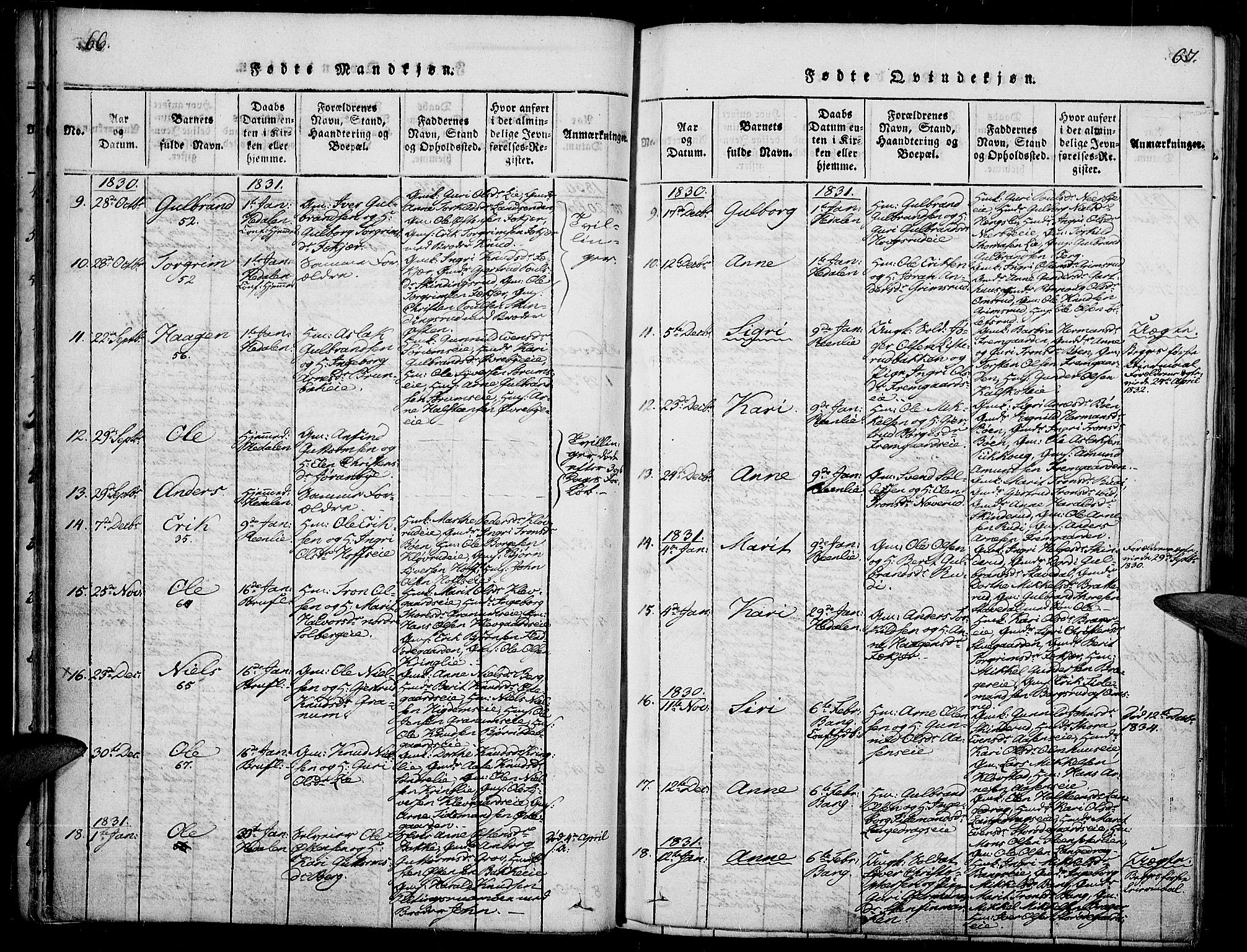 Sør-Aurdal prestekontor, AV/SAH-PREST-128/H/Ha/Haa/L0003: Ministerialbok nr. 3, 1825-1840, s. 66-67