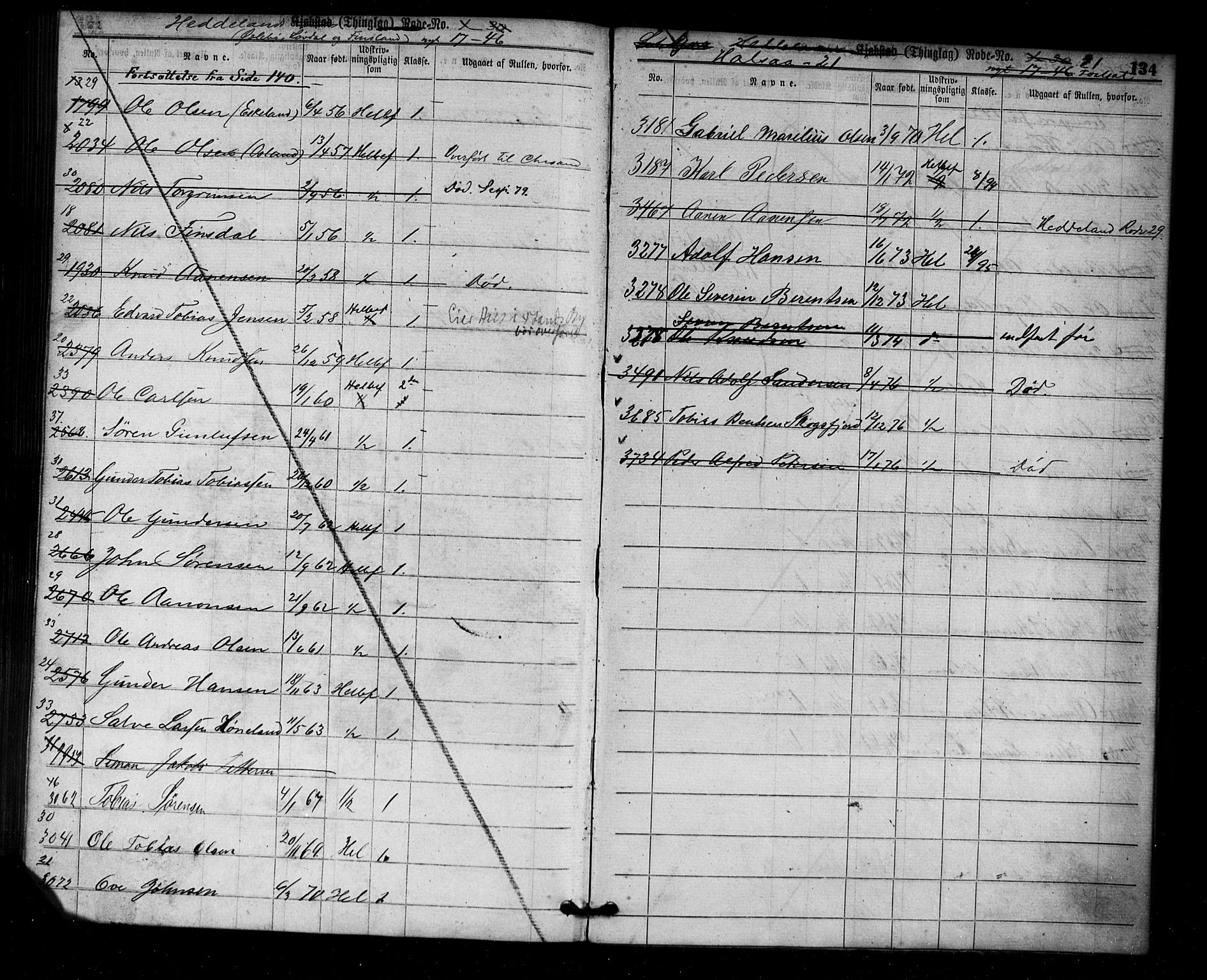 Mandal mønstringskrets, SAK/2031-0016/F/Ff/L0002: Utskrivningsregisterrulle, nr som i hovedrulle, med register, L-16, 1860-1900, s. 139