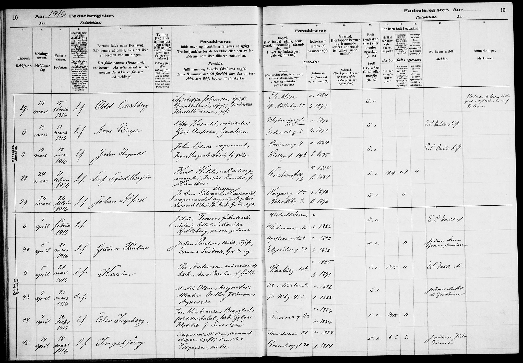 Ministerialprotokoller, klokkerbøker og fødselsregistre - Sør-Trøndelag, SAT/A-1456/604/L0232: Fødselsregister nr. 604.II.4.1, 1916-1920, s. 10