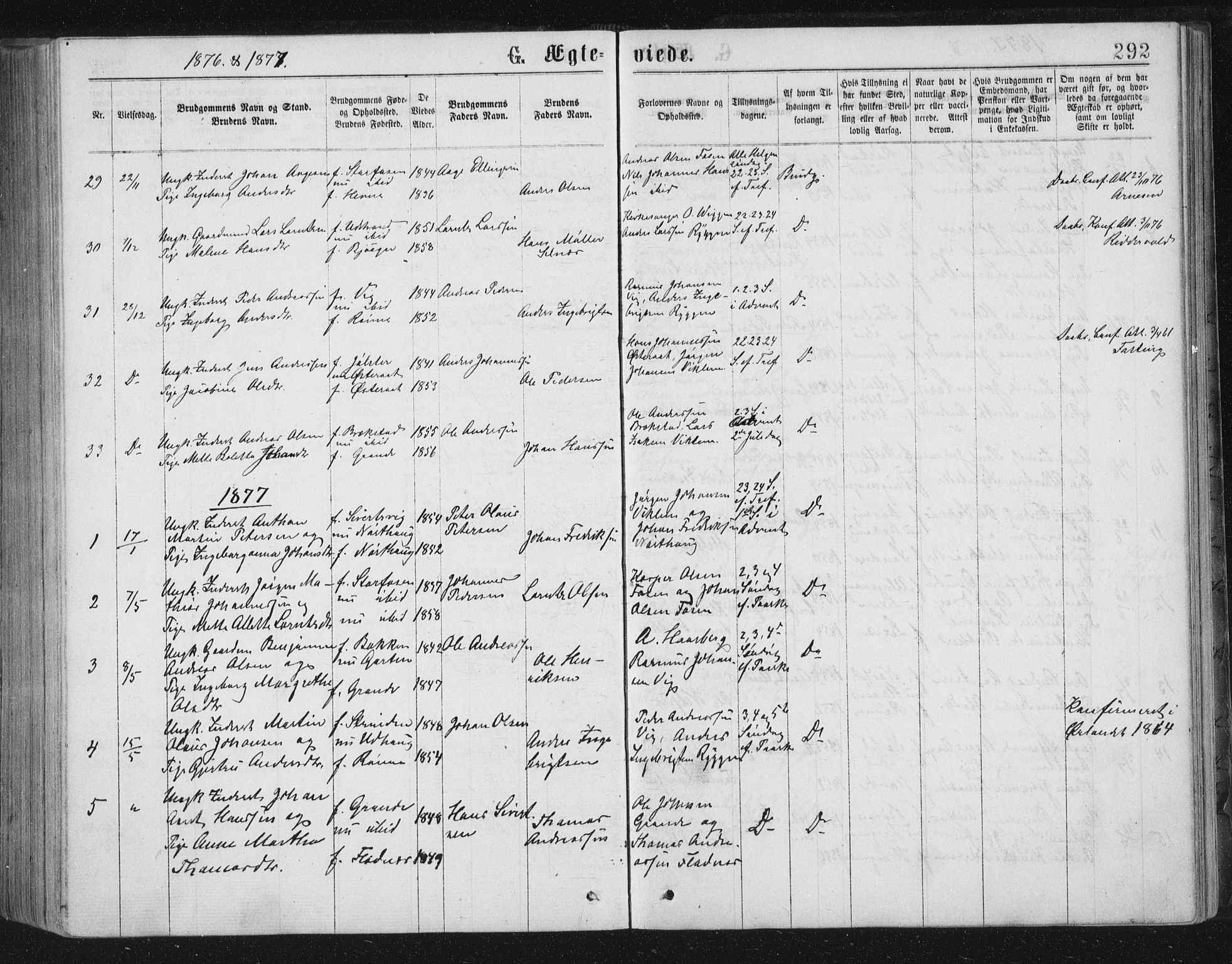 Ministerialprotokoller, klokkerbøker og fødselsregistre - Sør-Trøndelag, SAT/A-1456/659/L0745: Klokkerbok nr. 659C02, 1869-1892, s. 292