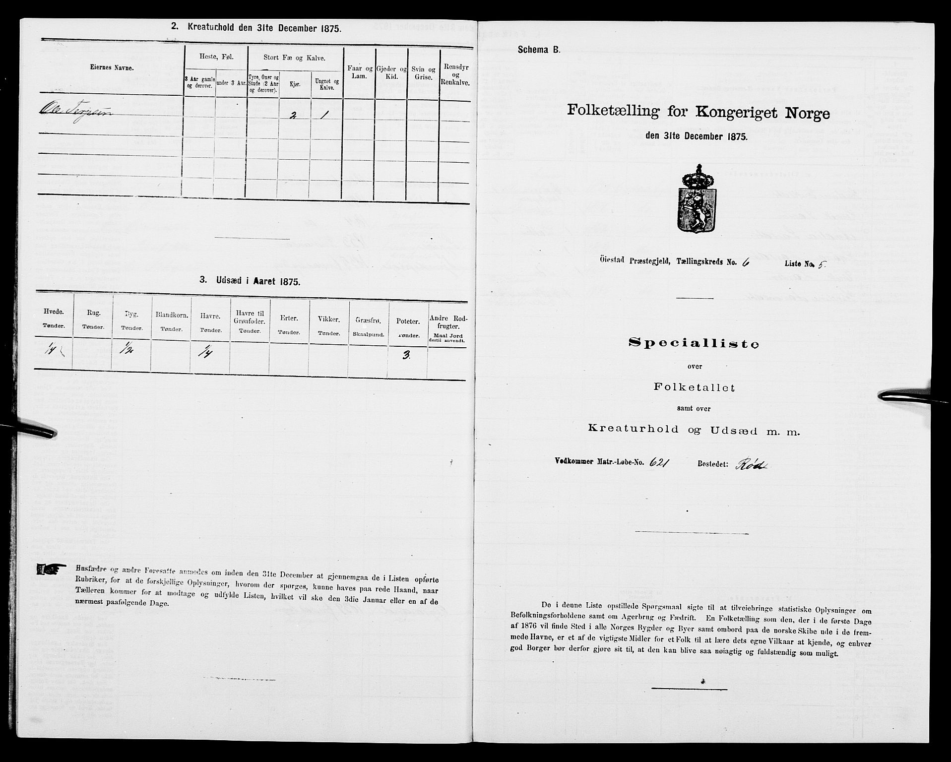 SAK, Folketelling 1875 for 0920P Øyestad prestegjeld, 1875, s. 703