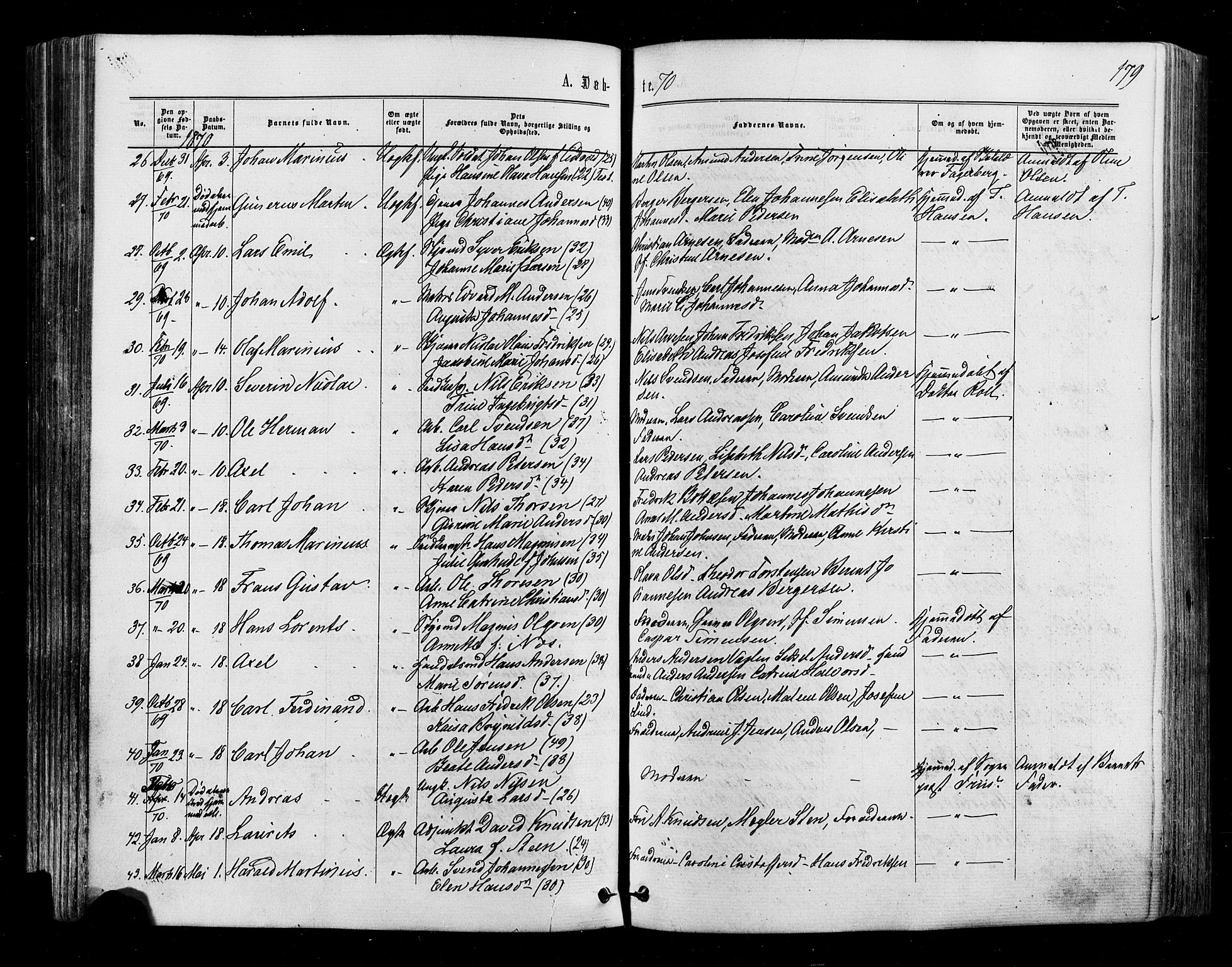 Halden prestekontor Kirkebøker, SAO/A-10909/F/Fa/L0009: Ministerialbok nr. I 9, 1866-1877, s. 179