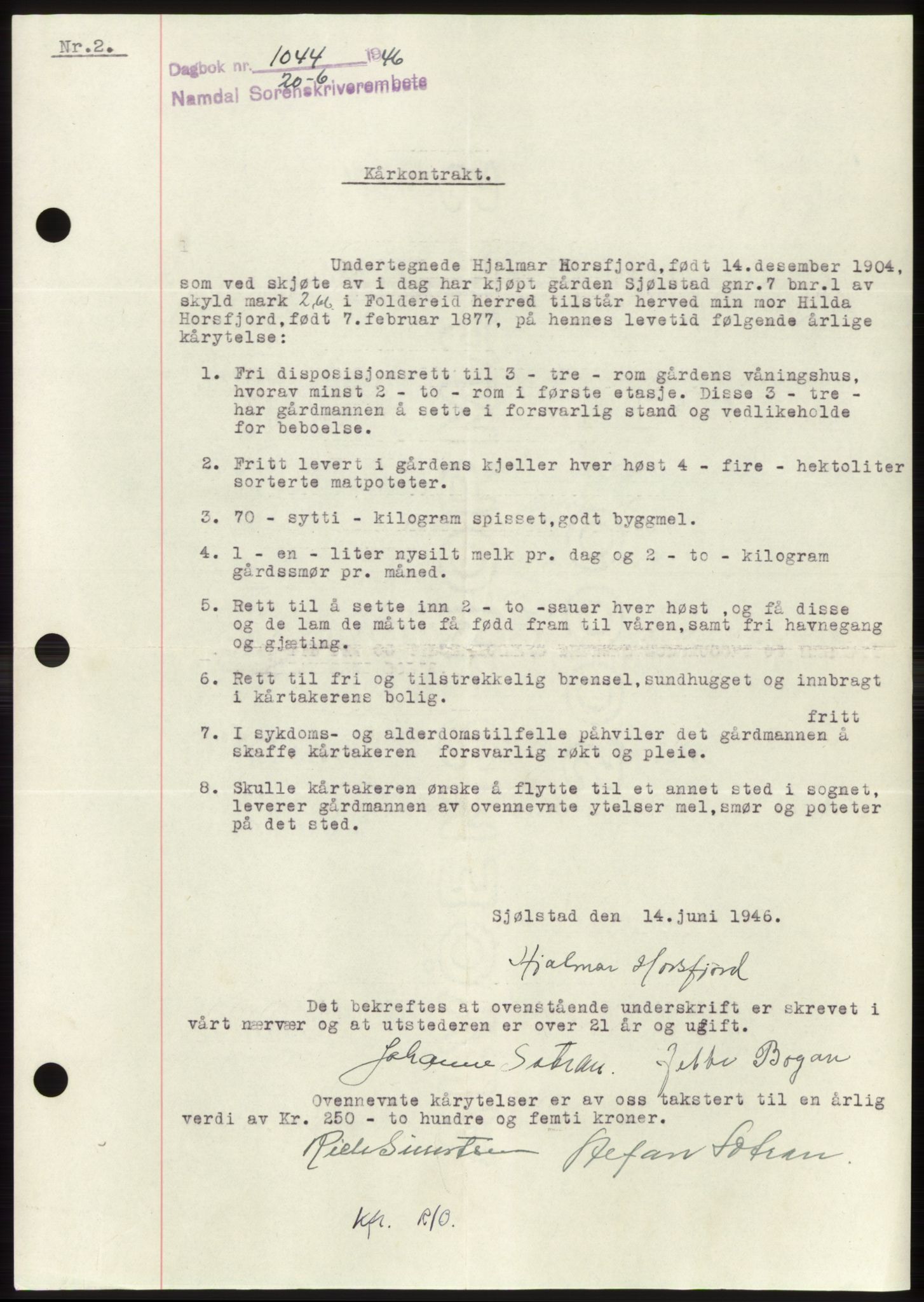 Namdal sorenskriveri, SAT/A-4133/1/2/2C: Pantebok nr. -, 1946-1946, Dagboknr: 1044/1946