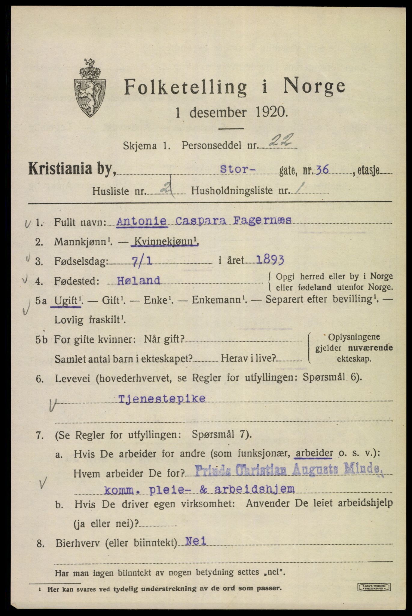 SAO, Folketelling 1920 for 0301 Kristiania kjøpstad, 1920, s. 548917