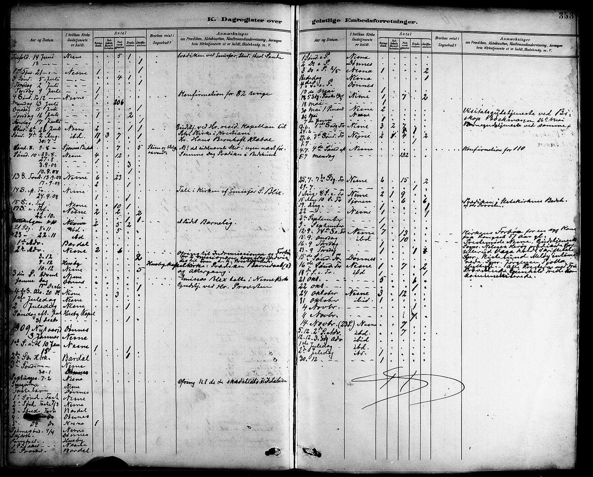 Ministerialprotokoller, klokkerbøker og fødselsregistre - Nordland, AV/SAT-A-1459/838/L0559: Klokkerbok nr. 838C06, 1893-1910, s. 353