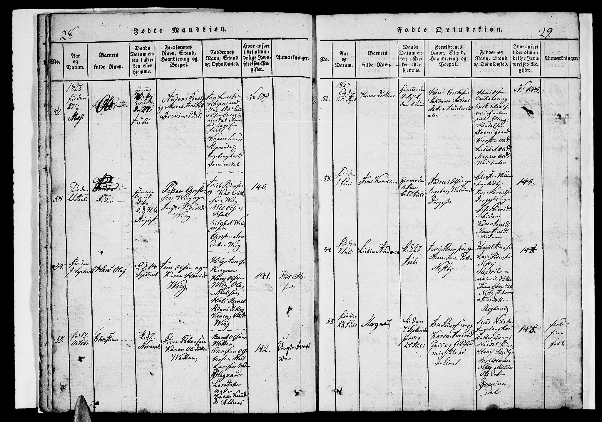 Ministerialprotokoller, klokkerbøker og fødselsregistre - Nordland, AV/SAT-A-1459/847/L0676: Klokkerbok nr. 847C04, 1821-1853, s. 28-29