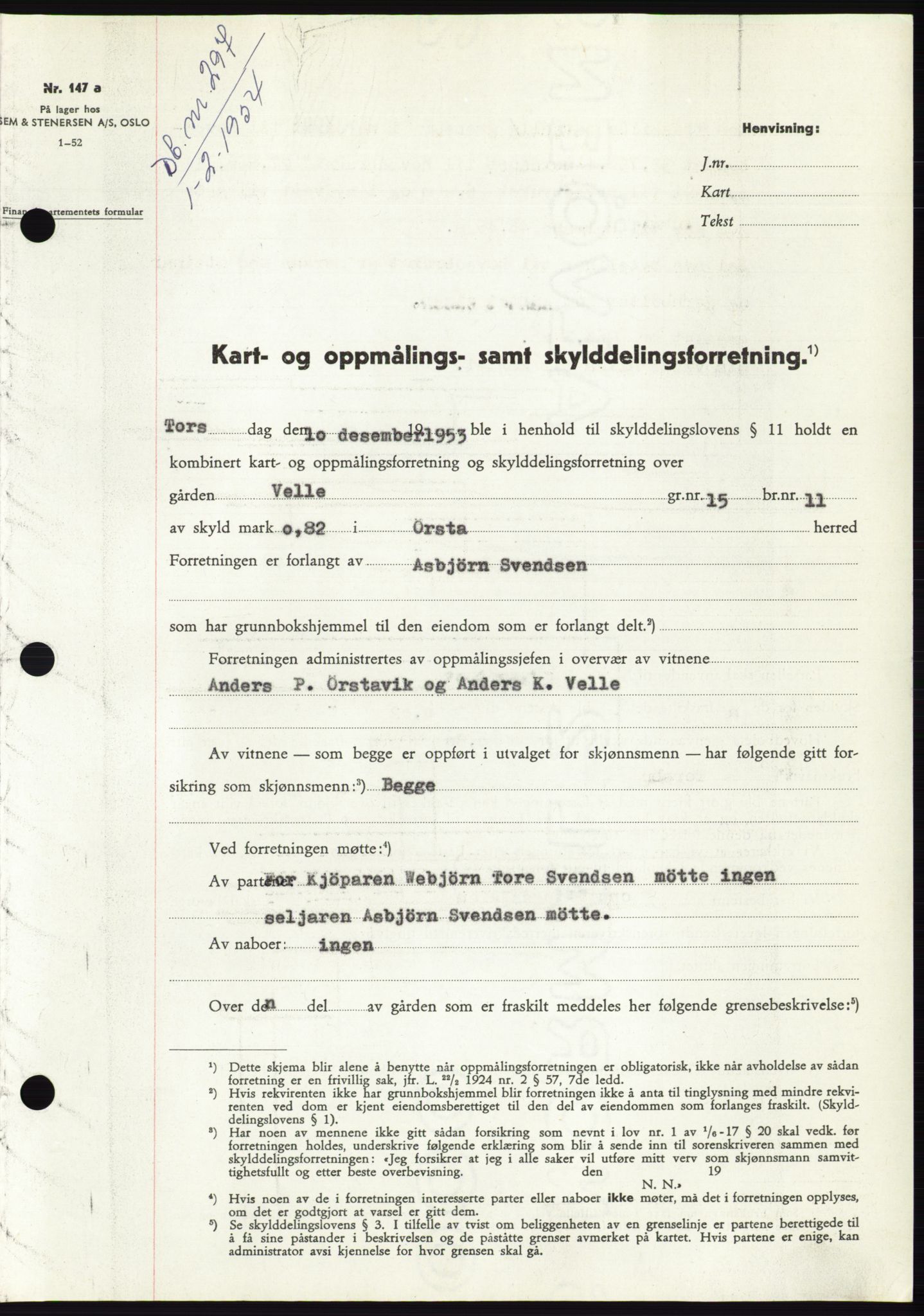 Søre Sunnmøre sorenskriveri, SAT/A-4122/1/2/2C/L0097: Pantebok nr. 23A, 1954-1954, Dagboknr: 297/1954