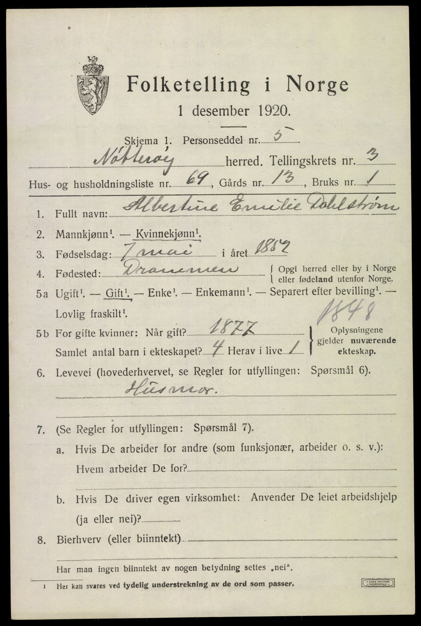 SAKO, Folketelling 1920 for 0722 Nøtterøy herred, 1920, s. 6289
