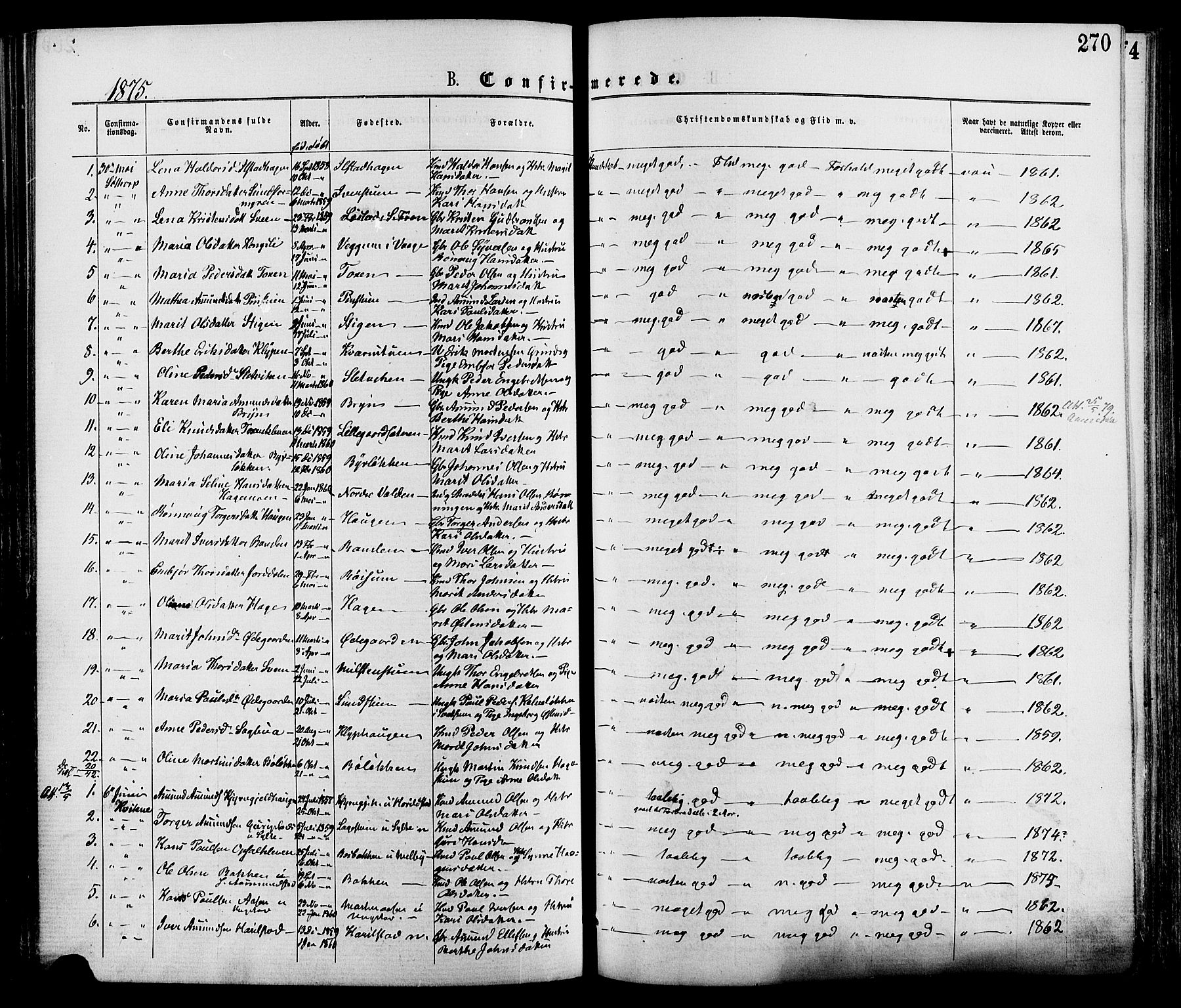 Nord-Fron prestekontor, AV/SAH-PREST-080/H/Ha/Haa/L0002: Ministerialbok nr. 2, 1865-1883, s. 270