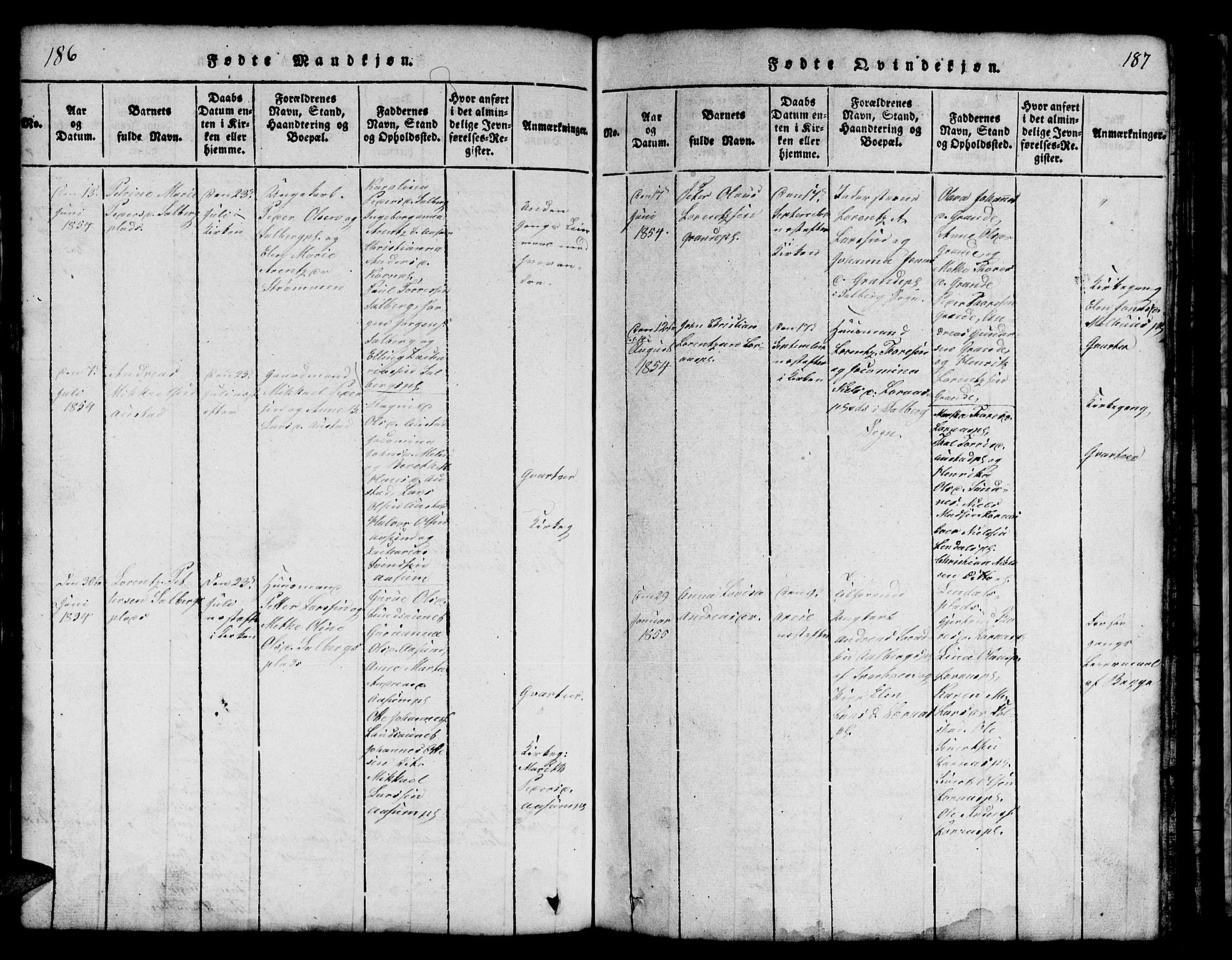 Ministerialprotokoller, klokkerbøker og fødselsregistre - Nord-Trøndelag, AV/SAT-A-1458/731/L0310: Klokkerbok nr. 731C01, 1816-1874, s. 186-187