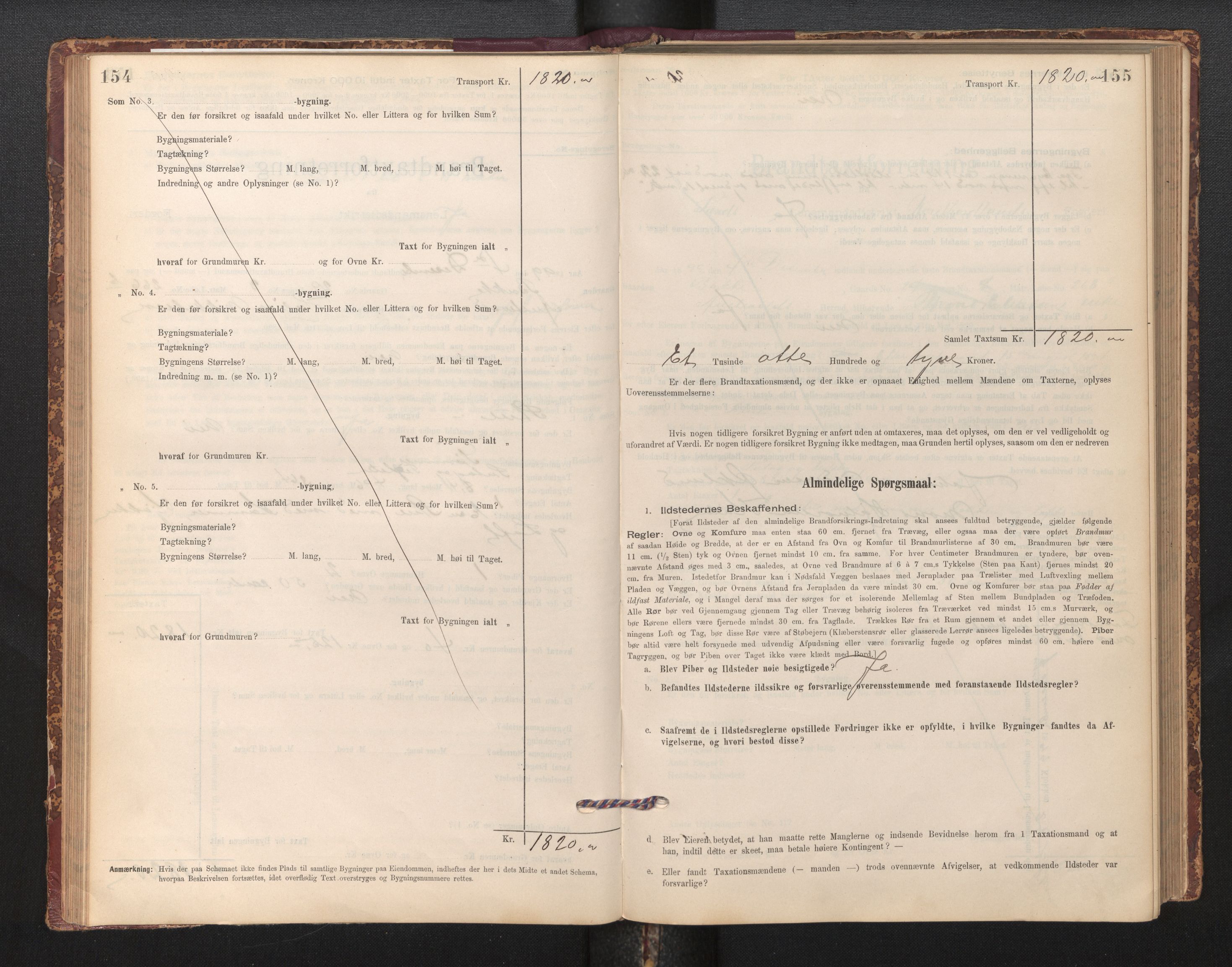 Lensmannen i Sund og Austevoll, AV/SAB-A-35201/0012/L0003: Branntakstprotokoll, skjematakst, 1894-1917, s. 154-155